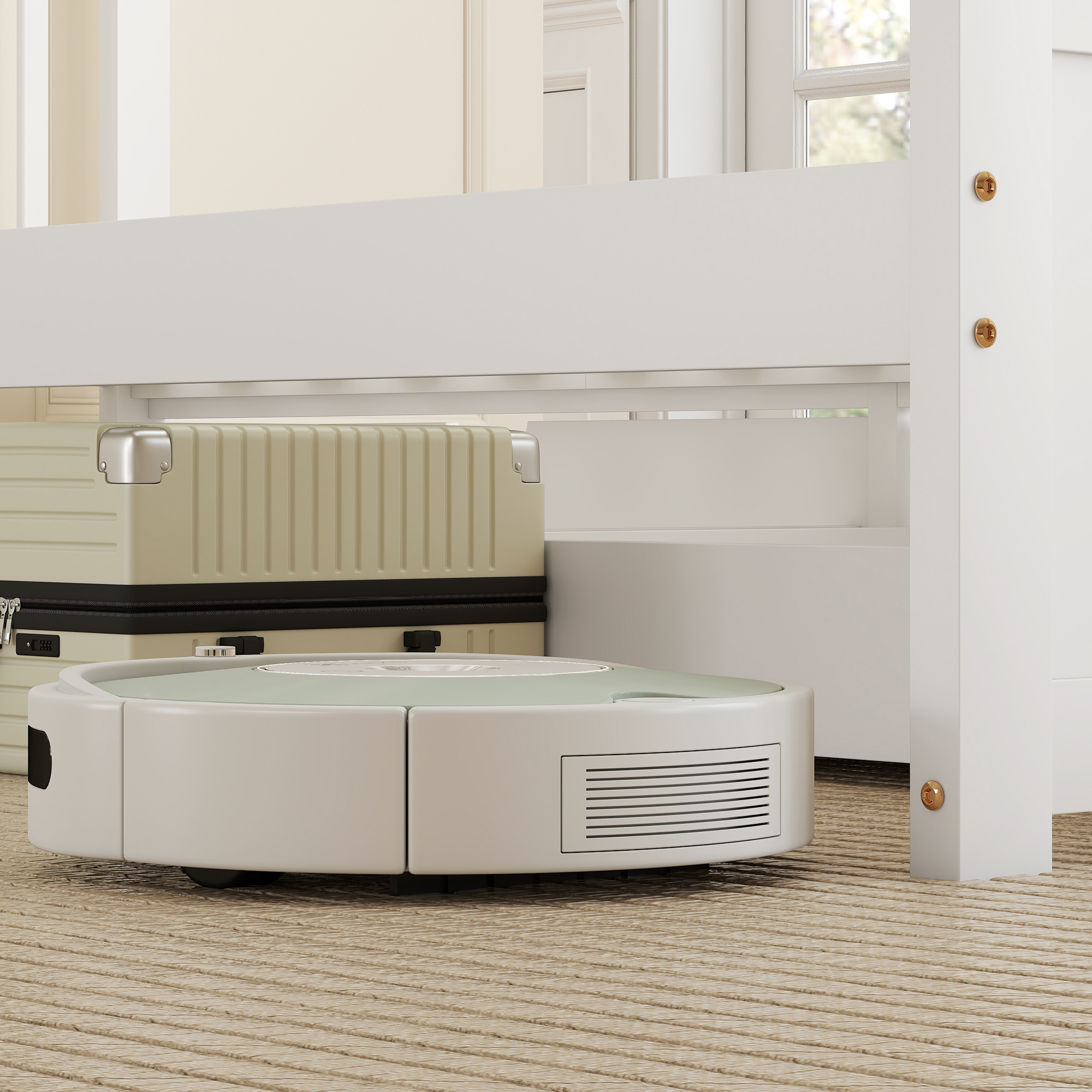 Einzelbettgestell, Bettrahmen aus Holz, Schubladen auf Rädern, kein Lattenrost notwendig, 90 x 200 cm, Weiß