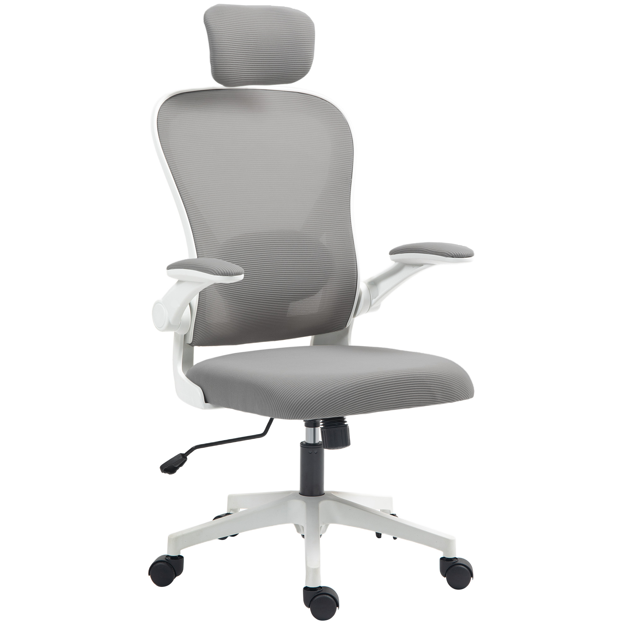 Bürostuhl Ergonomischer Schreibtischstuhl mit Hochklappbaren Armlehnen, Verstellbarer Lendenwirbelstütze Grau