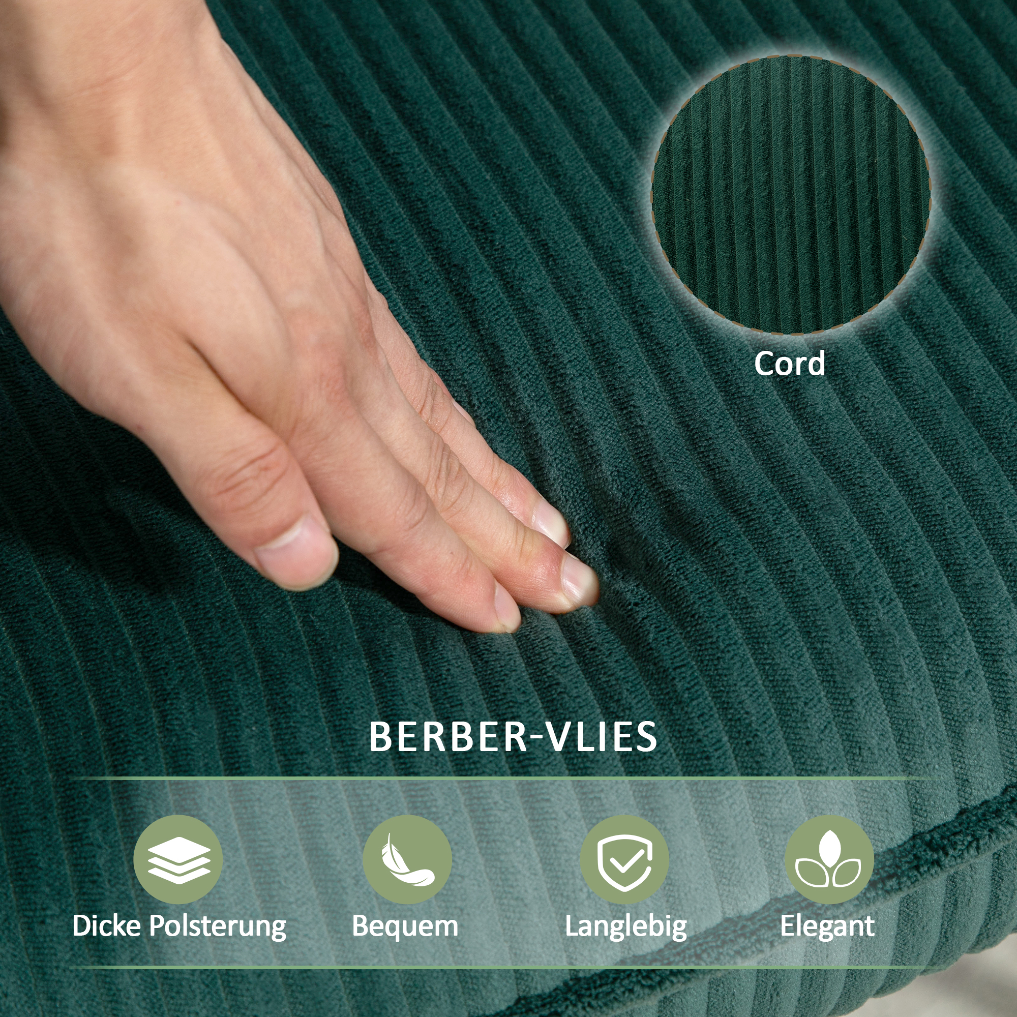 Schaukelstuhl, Buchenholz-Kufen, dicke Polsterung, Dunkelgrün, bis 120 kg