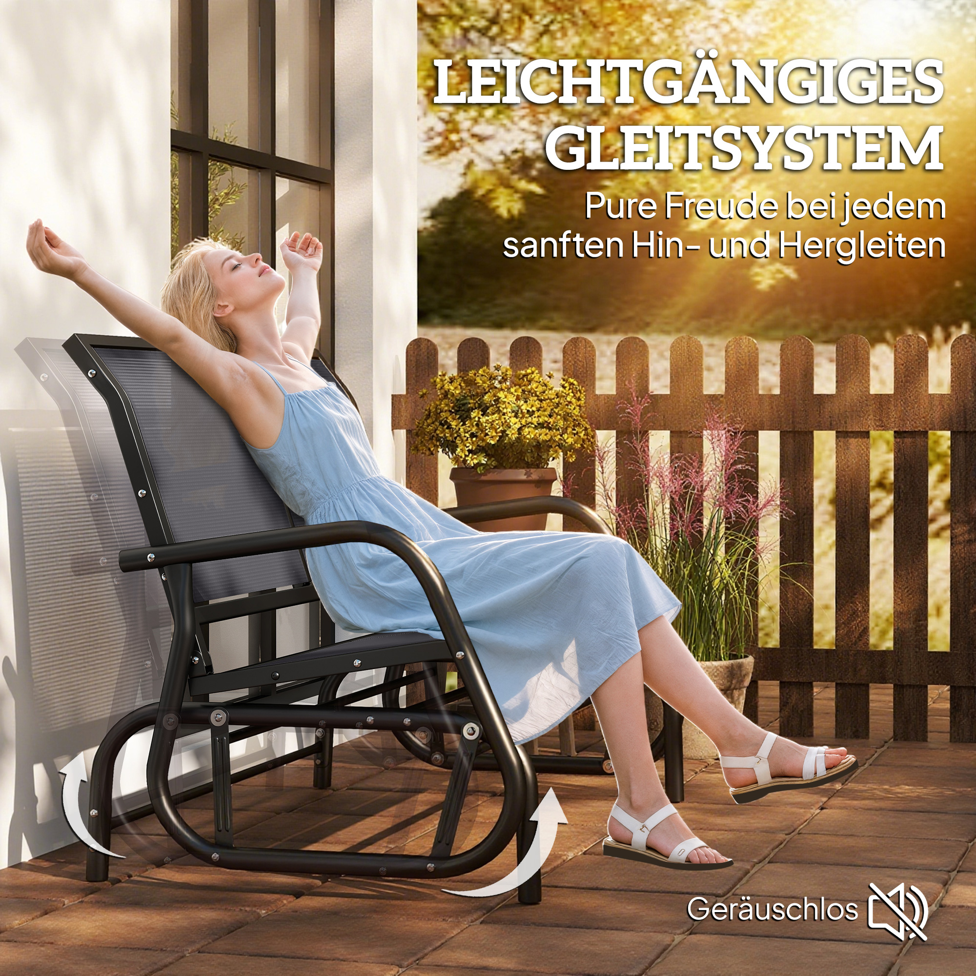 2-Sitzer Schaukelstuhl Gartenbank mit Schaukelmechanismus Gartenschaukel Sitzbank aus Metall Parkbank bis 200 kg belastbar Gartenmöbel für Garten, Terrasse, Veranda 120 x 70 x 85 cm Grau