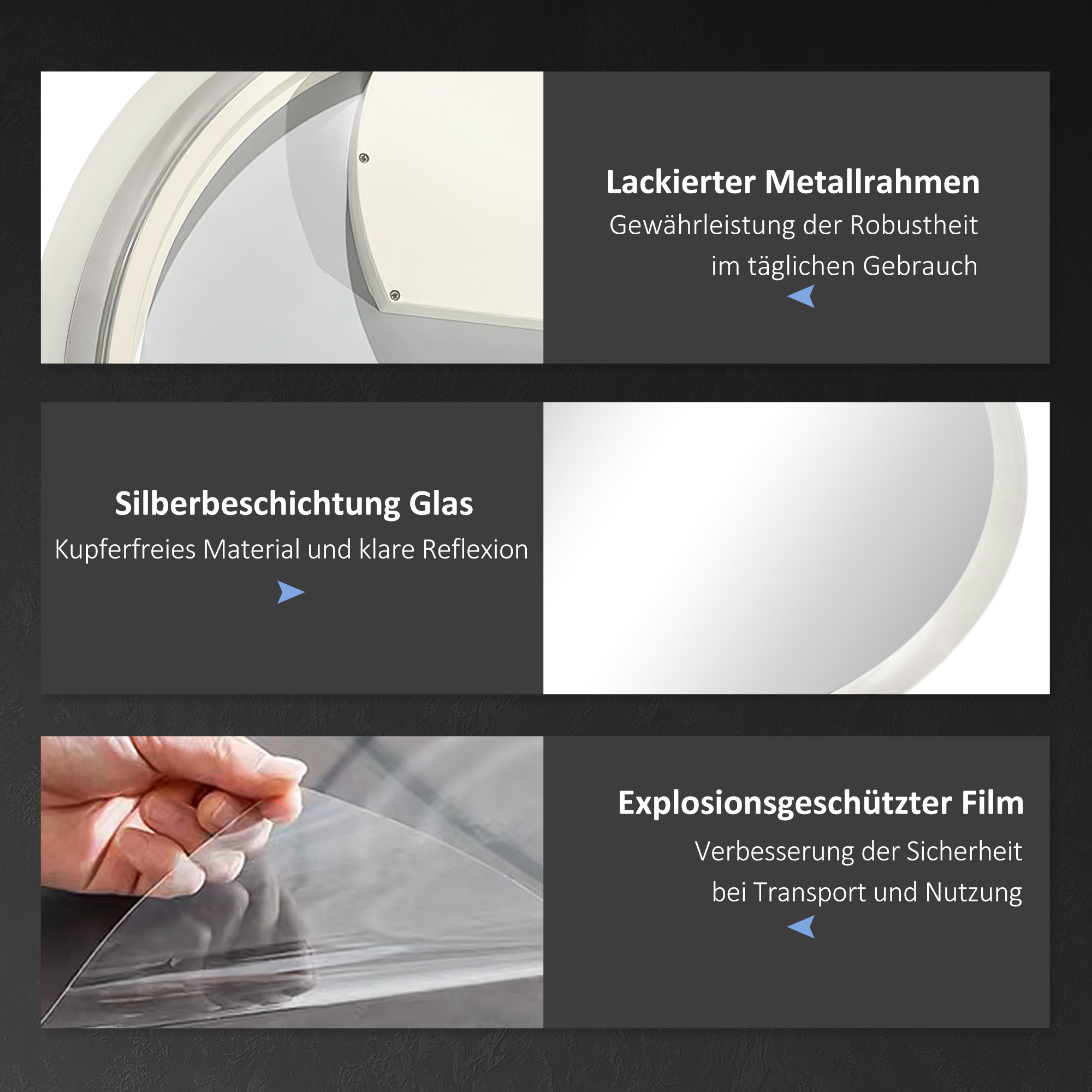 Badezimmerspiegel Badspiegel mit LED-Licht Berührungssensor Antibeschlagfunktion