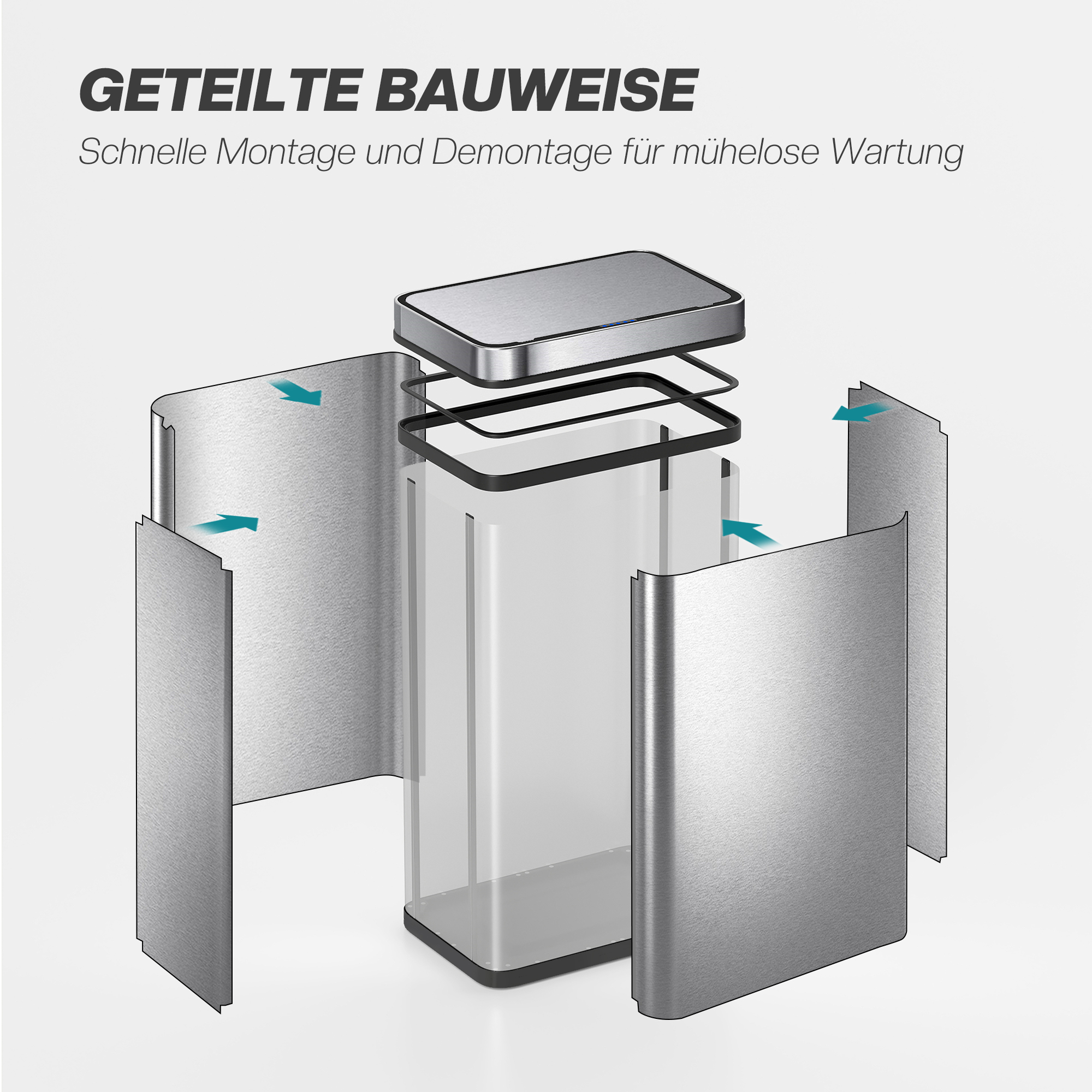 60l Sensor-Mülleimer, automatischer Deckel, Edelstahl, vielseitig einsetzbar, Silberfarben