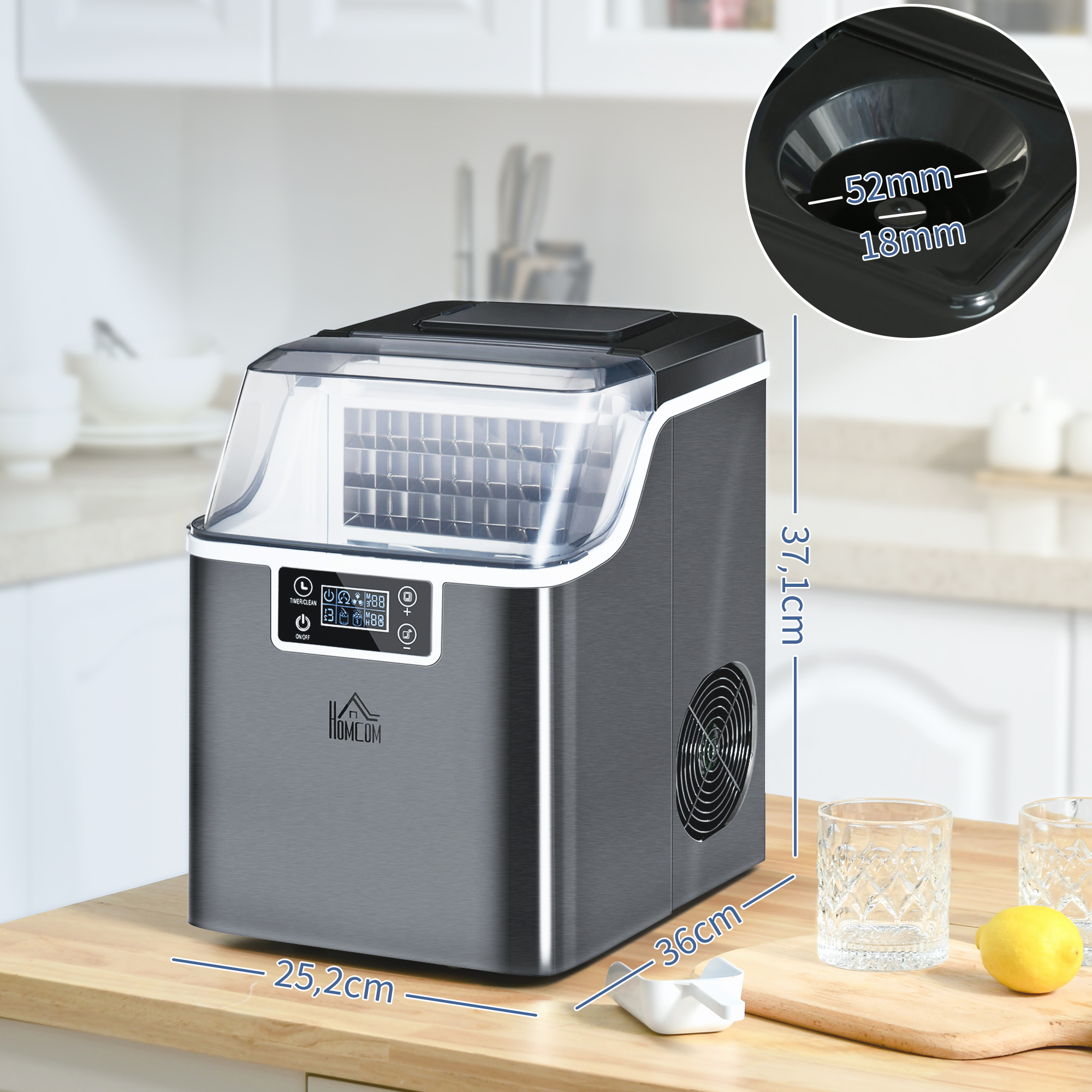 Eiswürfelmaschine Eiswürfelspender Ice-Maker 20kg/24h 2,3L Eiswürfelbereiter mit 3,2 L Wassertank, Schwarz
