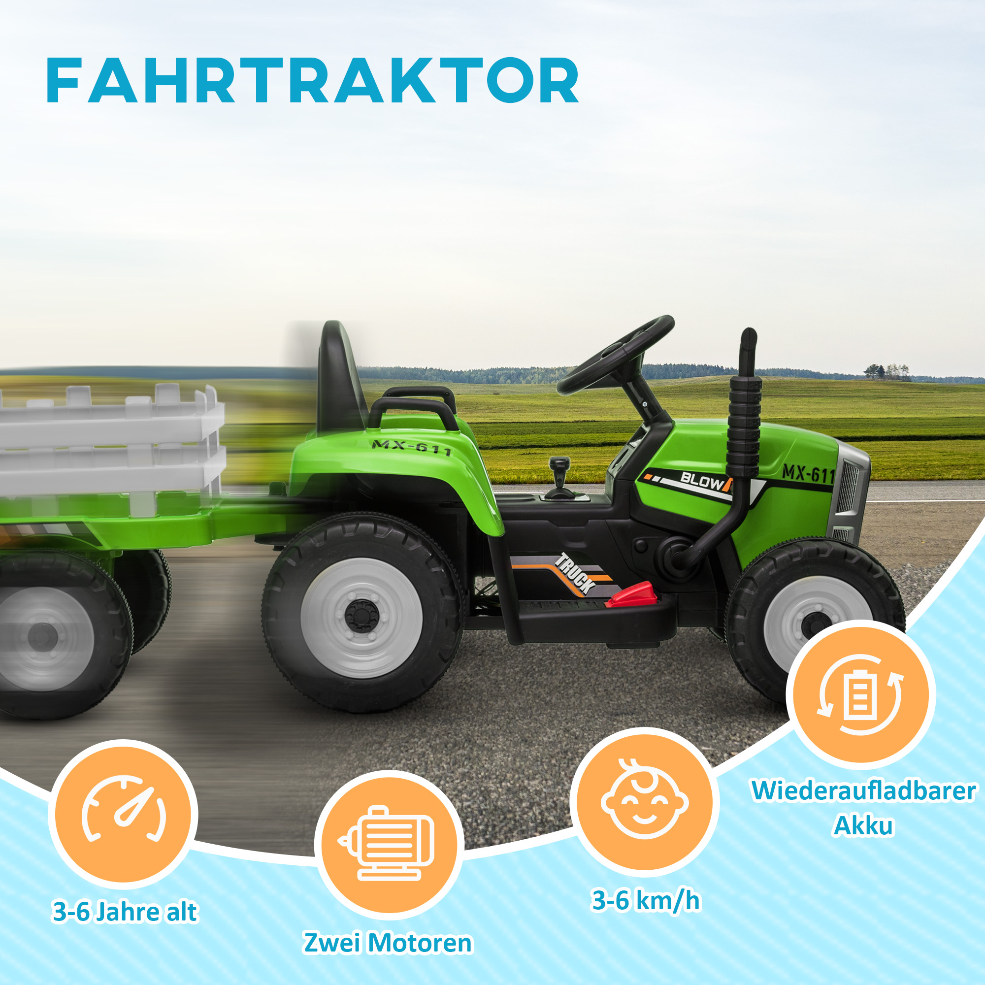 Kinderfahrzeug Kinder-Traktor, grün & schwarz