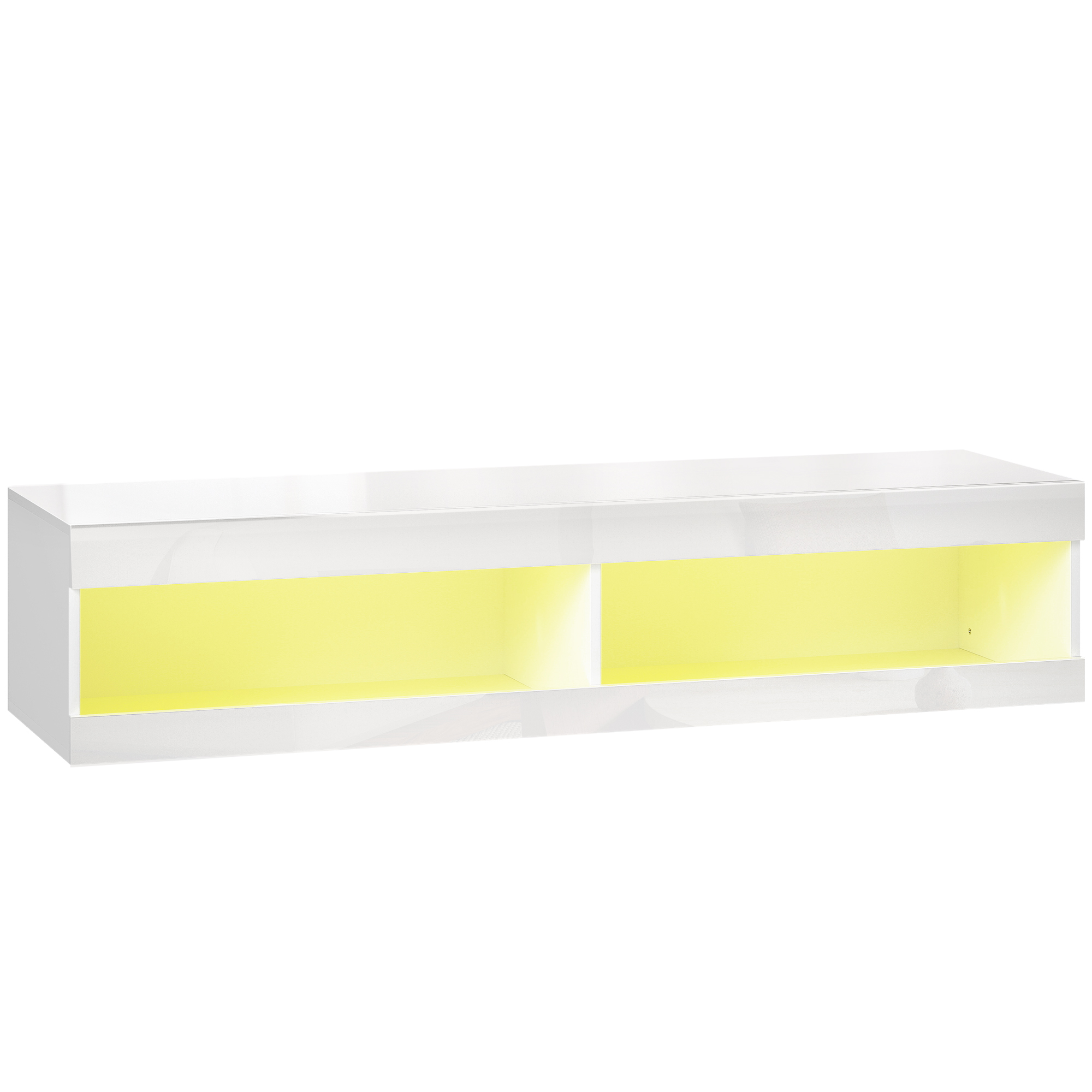 TV Schrank, Hängendes TV Lowboard mit RGB LED-Beleuchtung in 16 Farben, TV Ständer mit offenen Stauraum, für 55-60 Zoll Fernseher, für Wohnzimmer, Schlafzimmer, 140 x 40 x 30 cm, Hochglanzweiß TV Schrank, Hängendes TV Lowboard mit RGB LED-Beleuchtung in 16 Farben, TV Ständer mit offenen Stauraum, für 55-60 Zoll Fernseher, für Wohnzimmer, Schlafzimmer, 140 x 40 x 30 cm, Hochglanzweiß