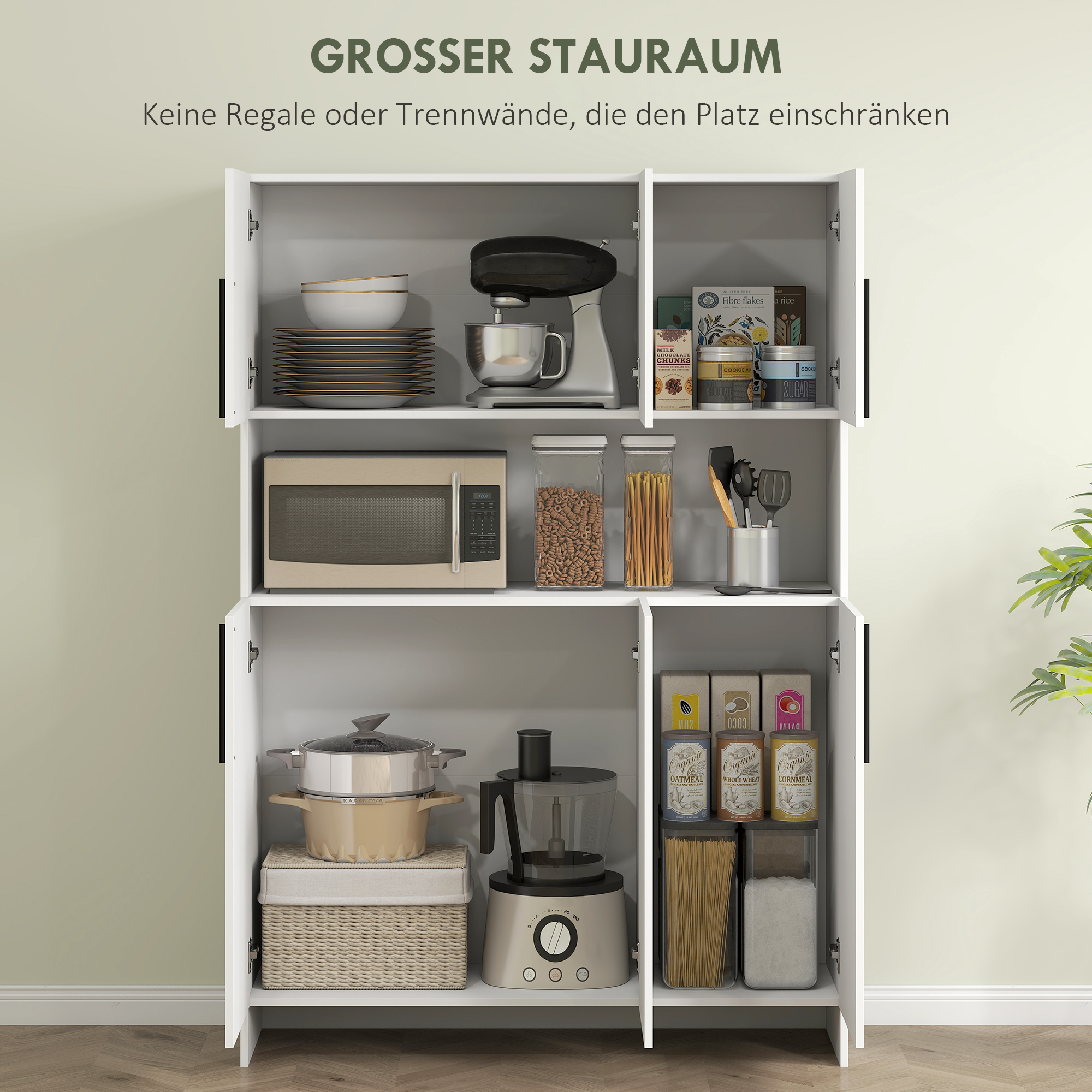 Küchenschrank, 4 Schränke, 6 Türen, 12 Scharniere, Arbeitsplatte, Spanplatte, Weiß