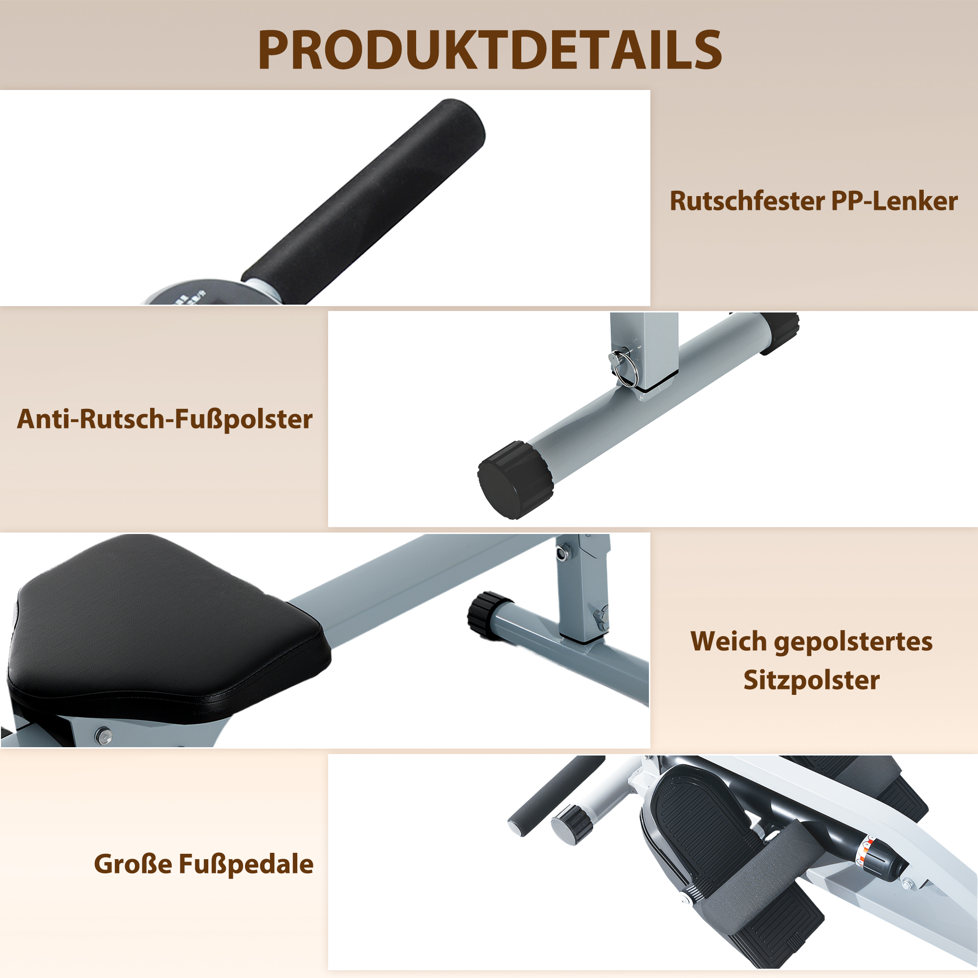 Rudergerät für Zuhause, Hydraulisches Fitness-Rudergerät mit LCD-Display, 12 Widerstandsstufen, Rudermaschine belastbar bis 100kg Fitnessgerät Trainingsgerät für das Ganzkörpertraining