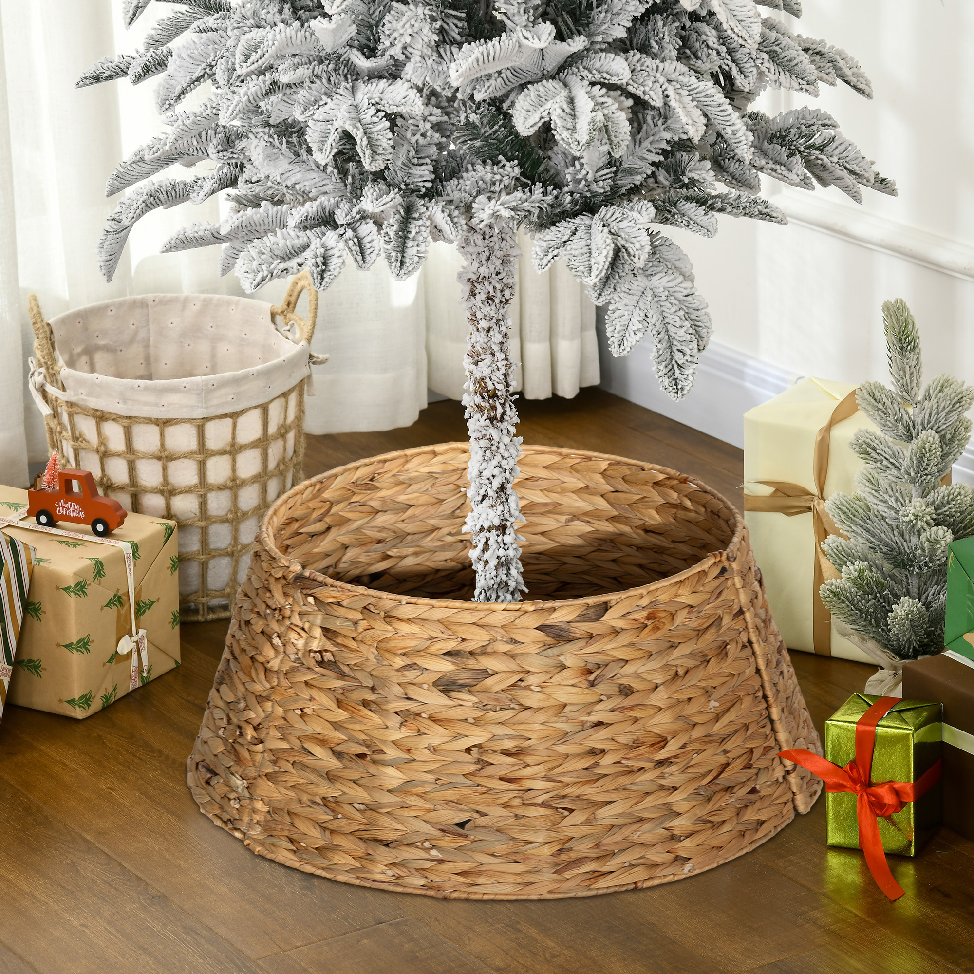 Ständerverkleidung für Weihnachtsbaum, rustikal, Flechtmuster, Wasserhyazinthe, Metallverstärkung