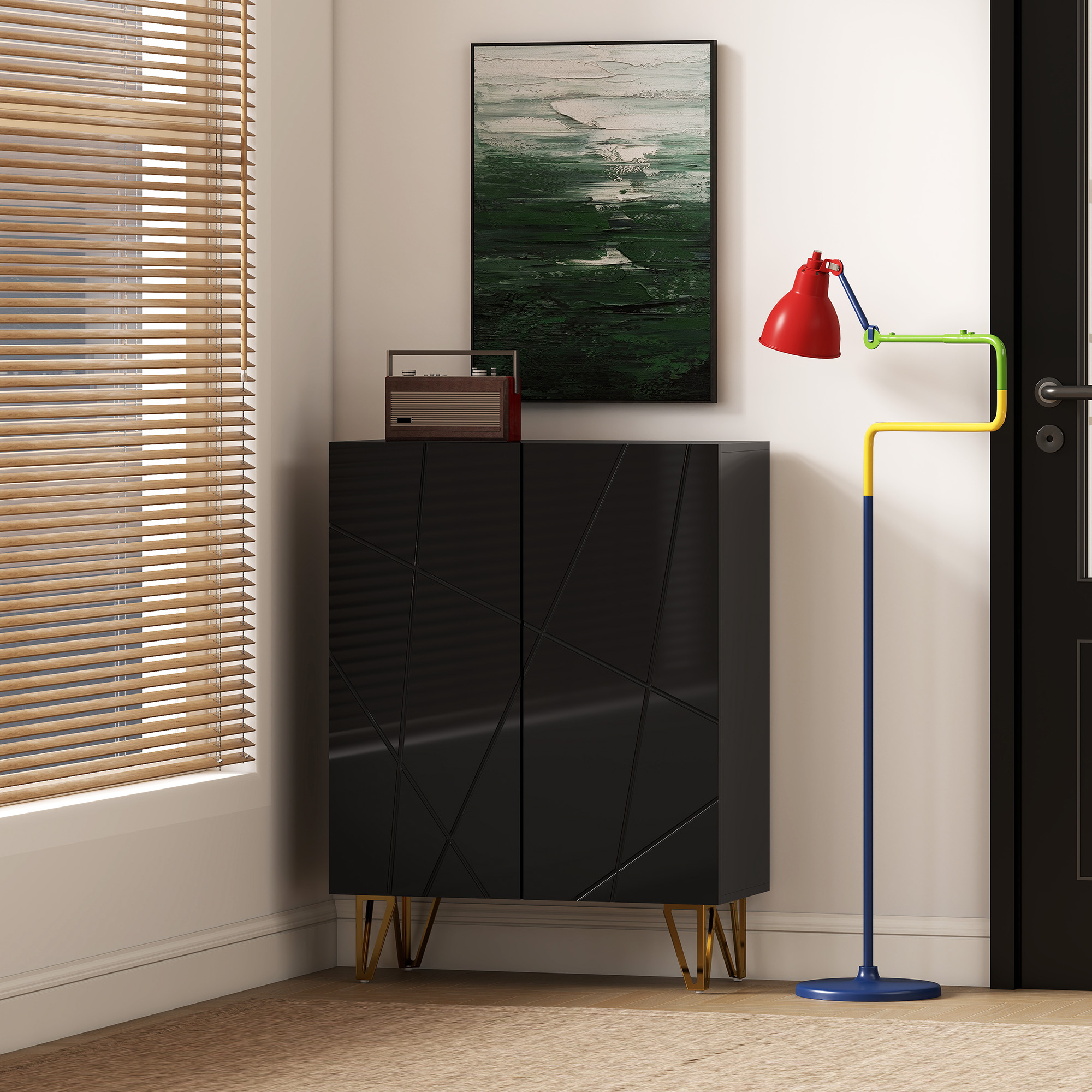 Schuhschrank mit 2 Türen, Schuhregal, Schuhaufbewahrung mit 3 Verstellbaren Ablagen 72 x 31,5 x 95 cm, Schwarz