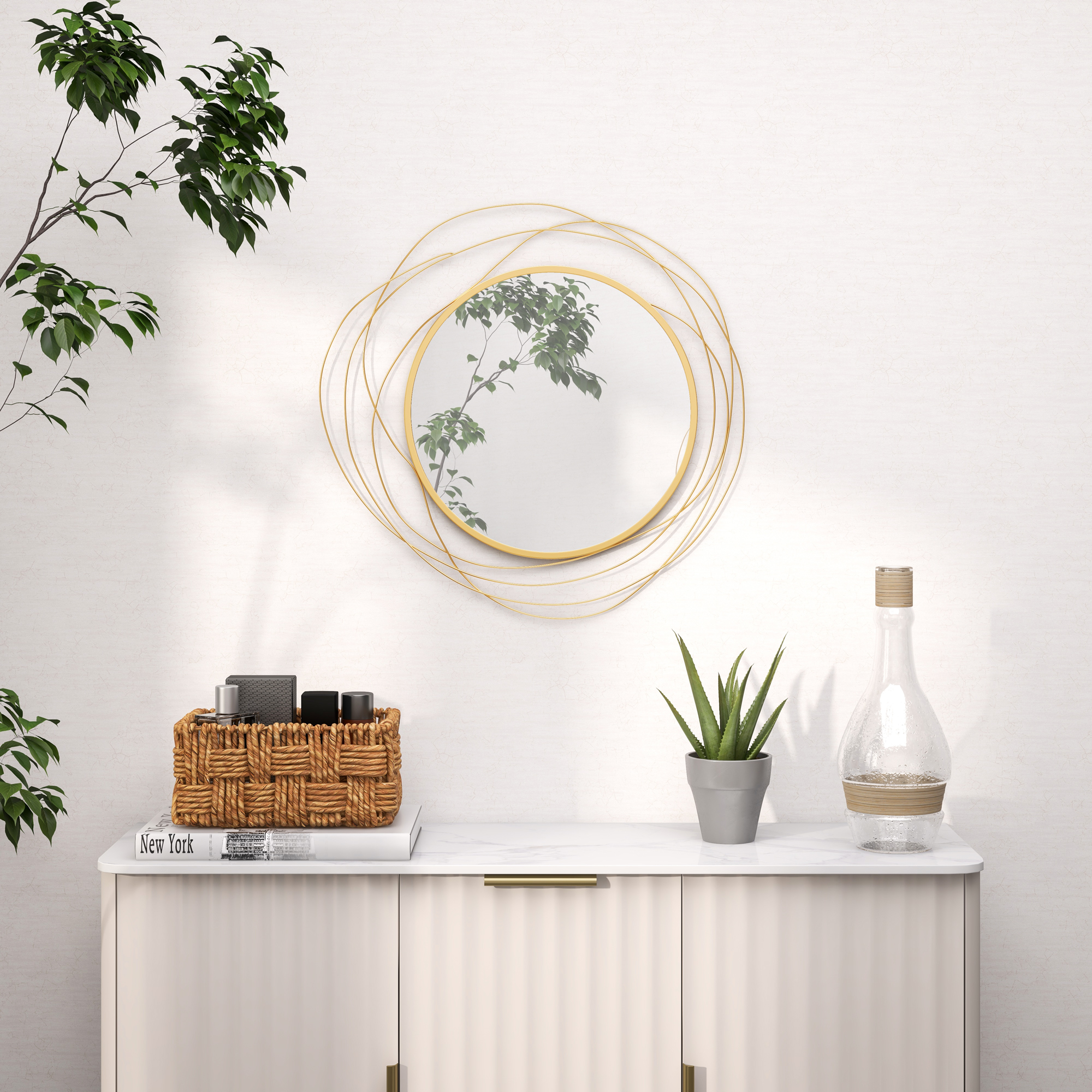 Wanddekoration, runder Wandspiegel, Metallrahmen, ?65 cm, Farbe: Gold
