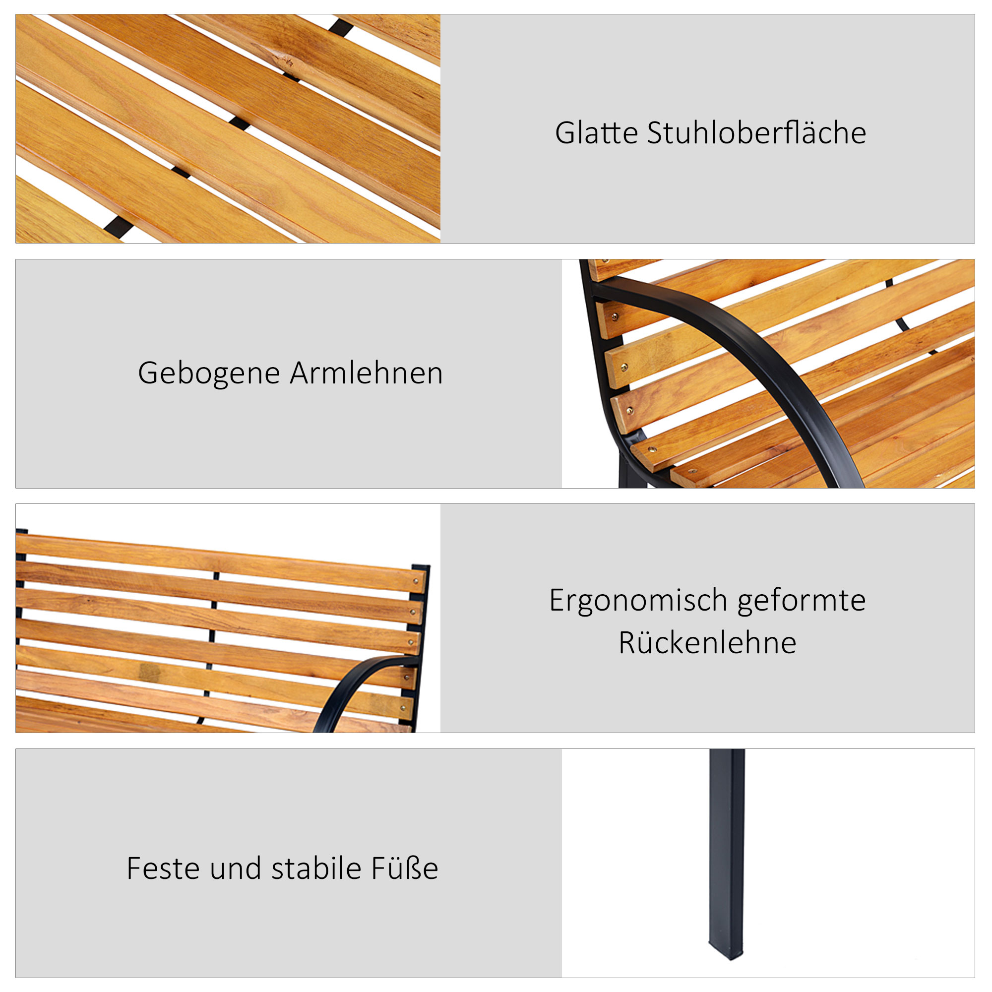 Gartenbank Sitzbank Parkbank 2-Sitzer Garten Stahl+Kiefernholz Natur B122 x T60 x H83 cm