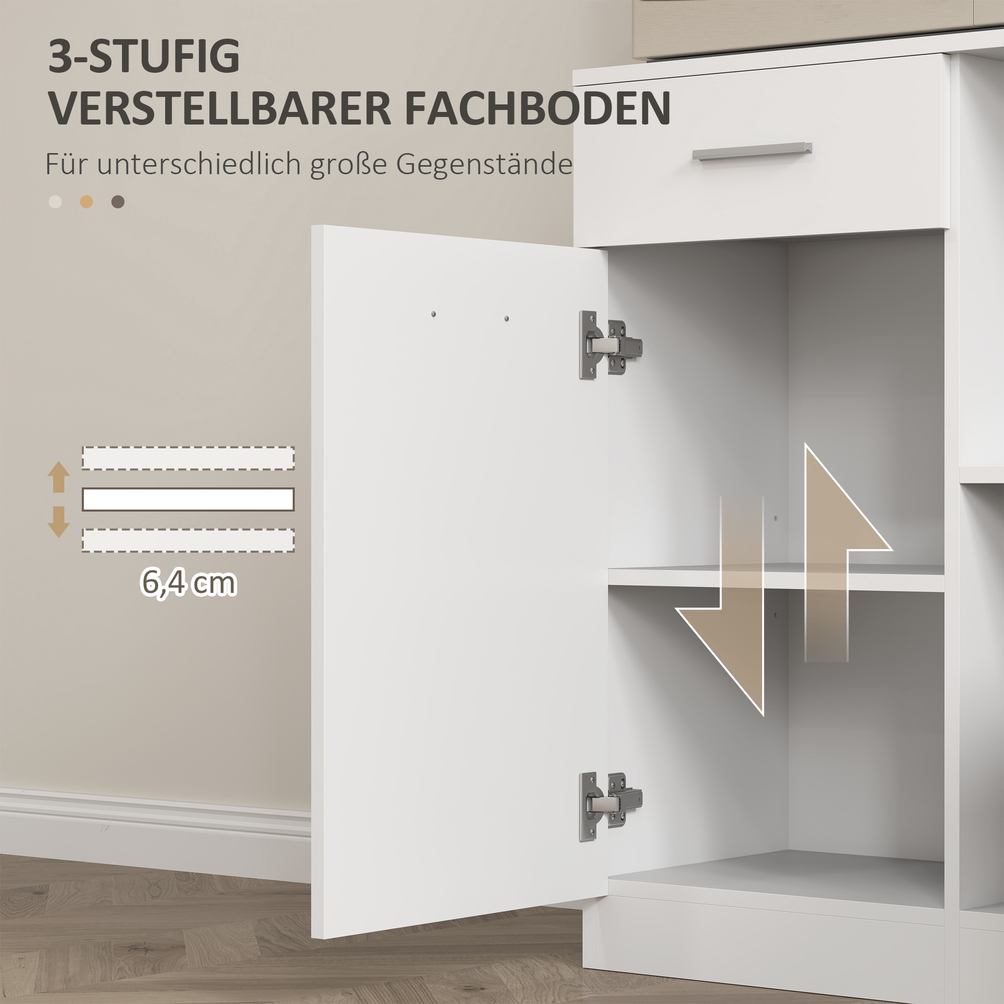 Küchenschrank, Buffet mit Schublade, Soft-Close Türen, 80 x 35 x 180 cm, Weiß