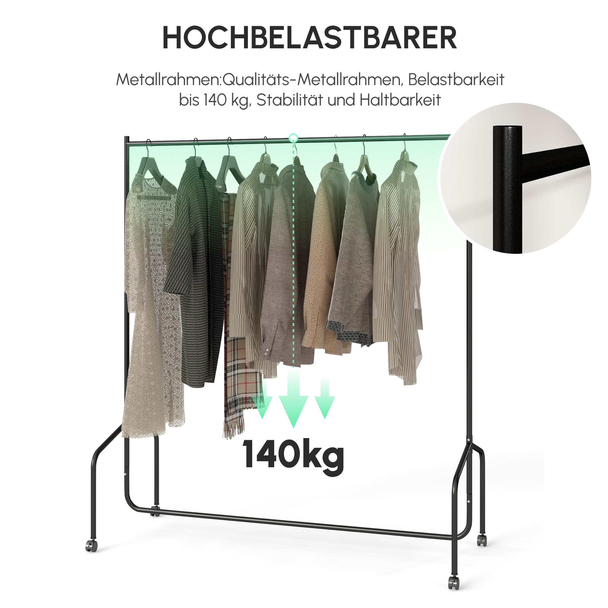 Kleiderständer Kleiderwagen Wäscheständer Rollgarderobe Garderobenständer (150 x 60 x 170 cm)