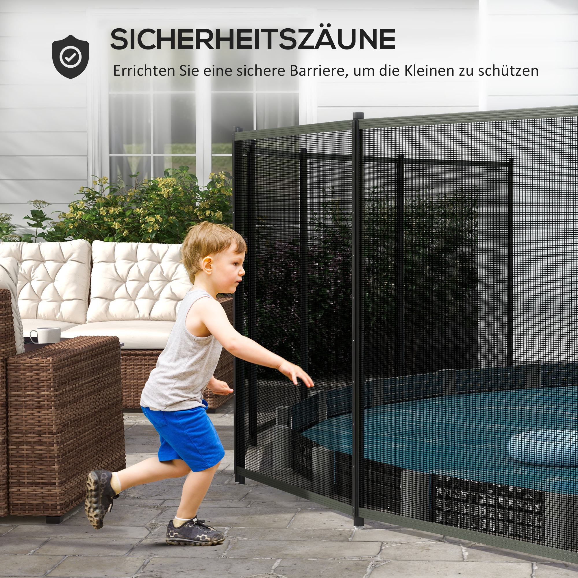 Pool Sicherheitszaun, Poolzaun für Kinder, 4-teilig, Aluminium/Texteline, 365 x 126 cm, Schwarz