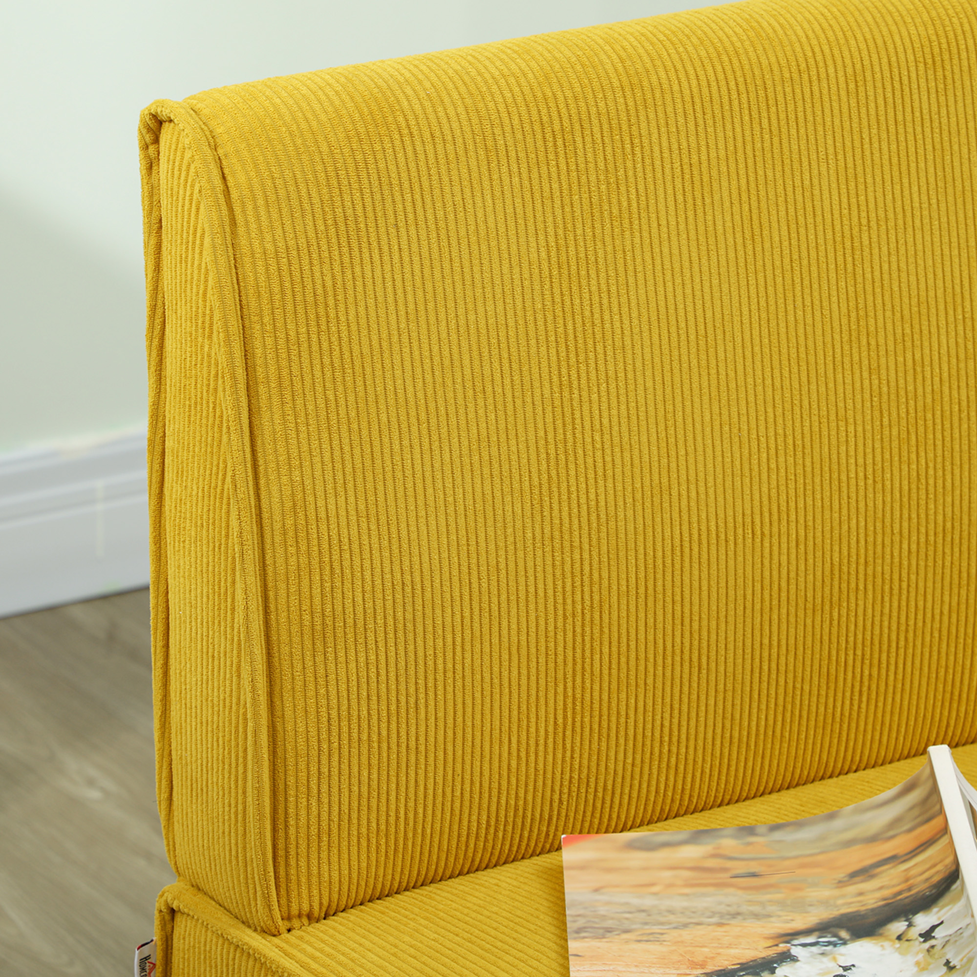 Zweisitzer-Sofa mit Cord-Bezug, dicker Polsterung und soliden Holzbeinen für Wohnzimmer, Schlafzimmer, Büro, Gelb