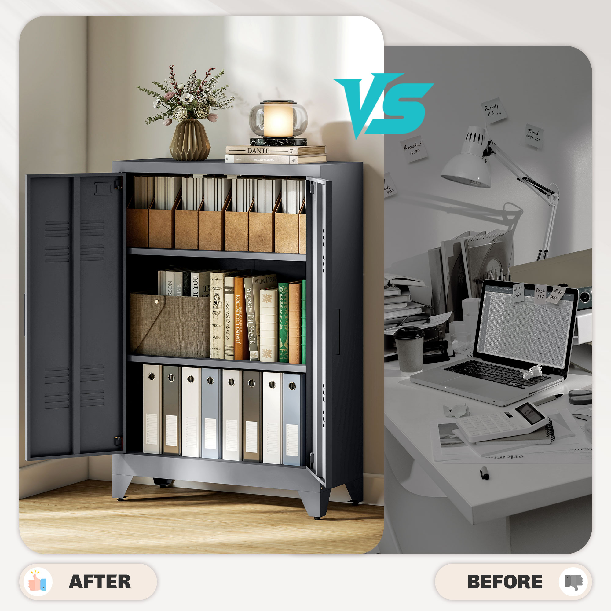 Aktenschrank mit Lamellentüren, Lagerschrank, Metallschrank mit 2 verstellbaren Einlegeböden, 75 x 33 x 110 cm, Grau