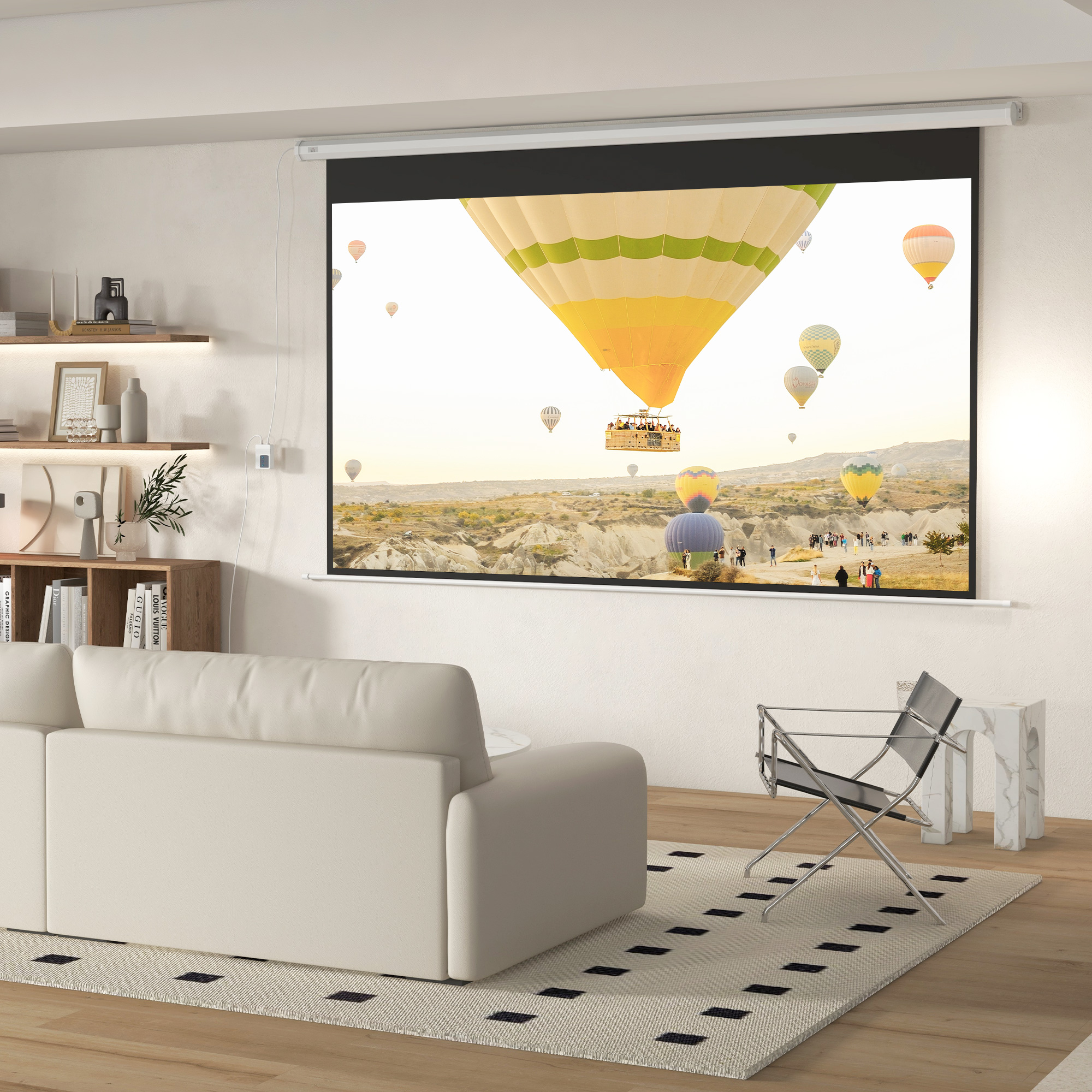 Beamer-Leinwand, 16:9 Format, Fernbedienung, 266 x 149 cm (120 Zoll), Weiß
