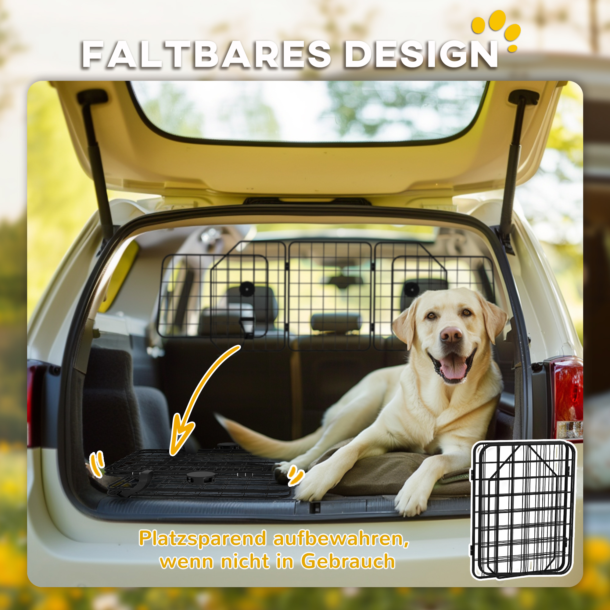 Autogitter für Hunde, verstellbar 93-150cm, klappbar, einfache Montage, Stahl, Schwarz