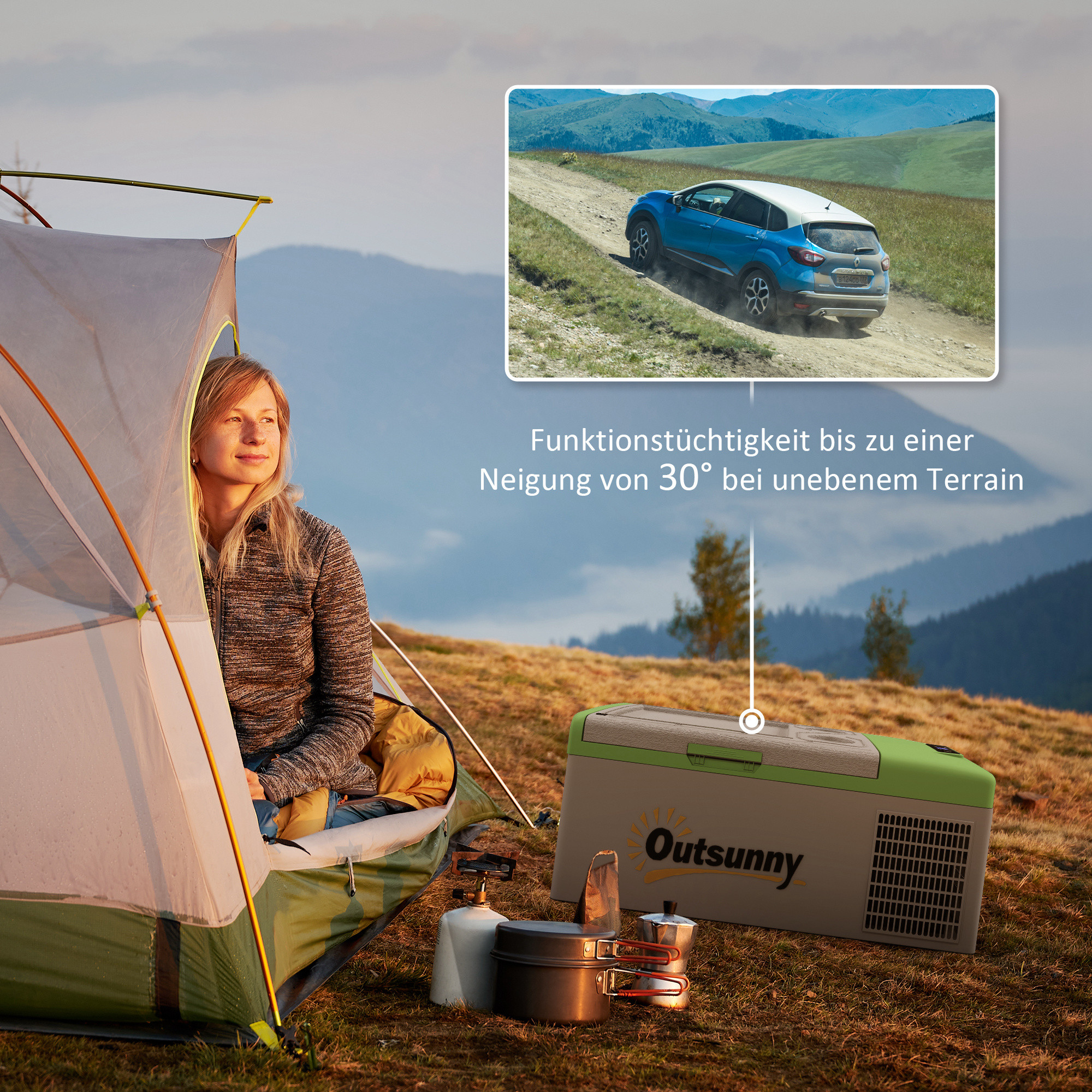 Autokühlschrank, Kühlbox, 16L, -20? bis 10?, ECO/MAX, 60x32x26cm, Grün/Grau