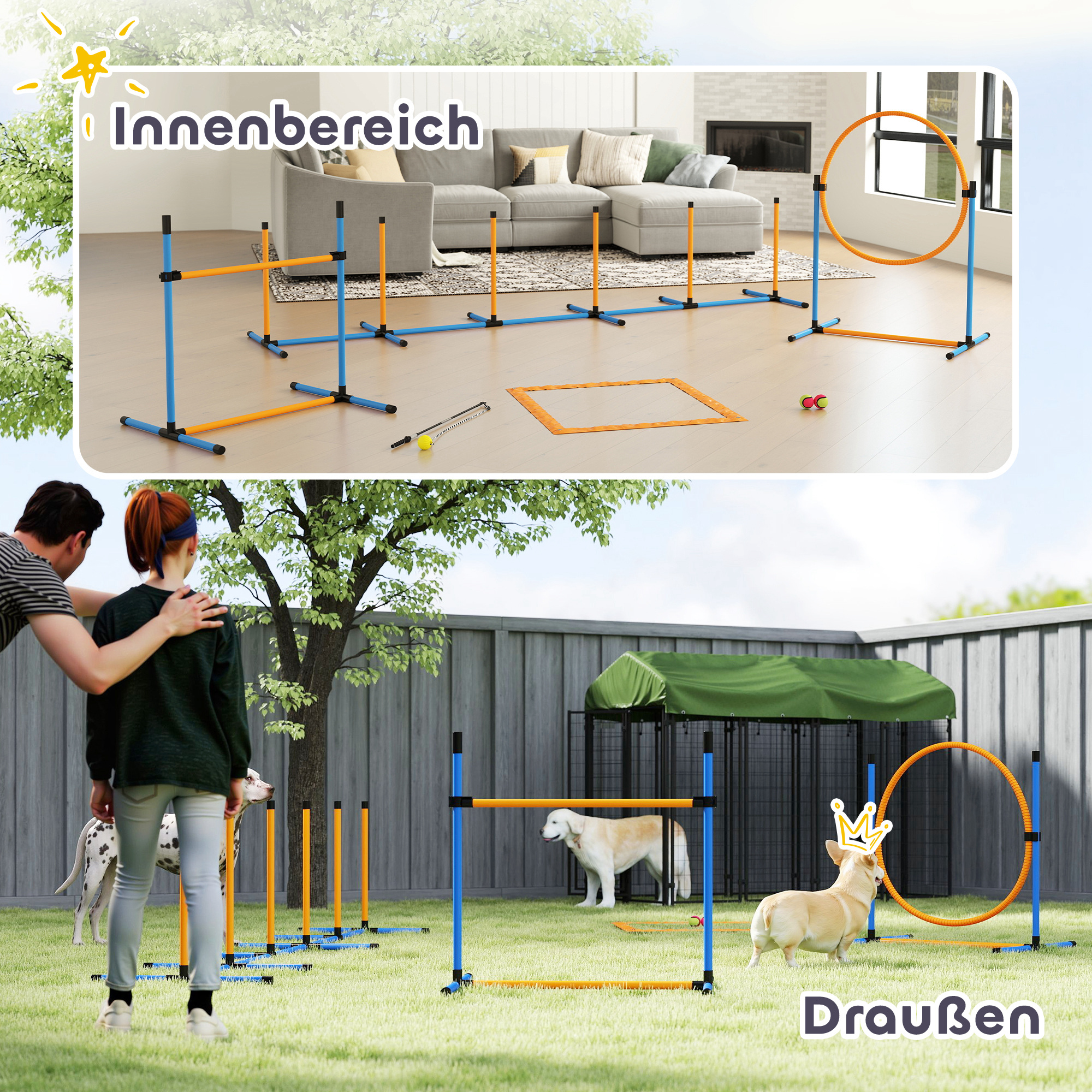 Agility Set Hunde 7-teilig Agility-Ausrüstung für Hundetraining Steckhürdenset für Spiele Training
