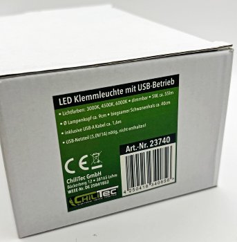 LED Klemmleuchte mit USB-Betrieb / 40cm Schwanenhals, dimmbar, 55lm