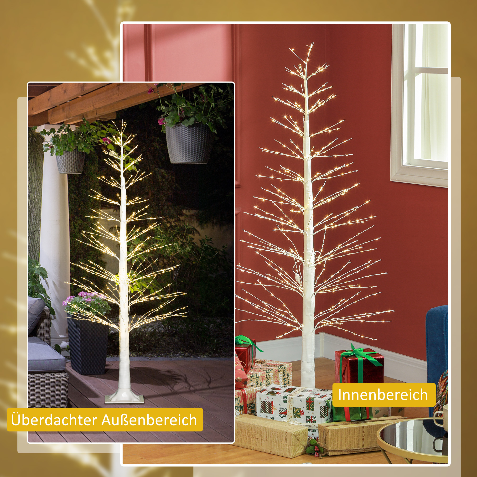 Kunsttanne mit LED-Beleuchtung, 180 cm hoher Weihnachtsbaum, realistische Rinde, Weiß