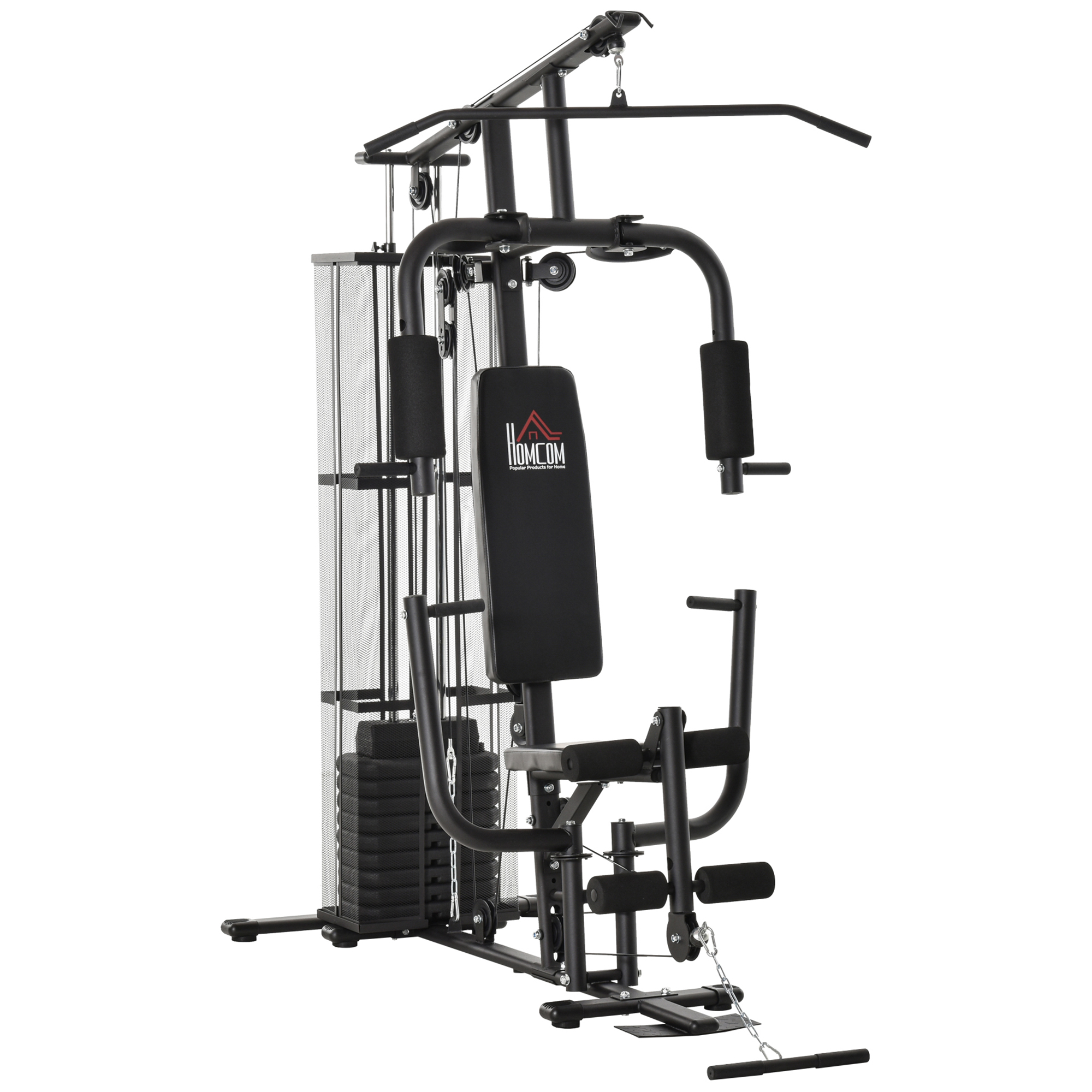 Kraftstation Fitnessstation Fitnessgerät Multifunktion Krafttraining Multistation Trainingsstation mit Latzug Butterflystange 45kg Gewichten Seil, Fitnessgeräte für Zuhause Schwarz