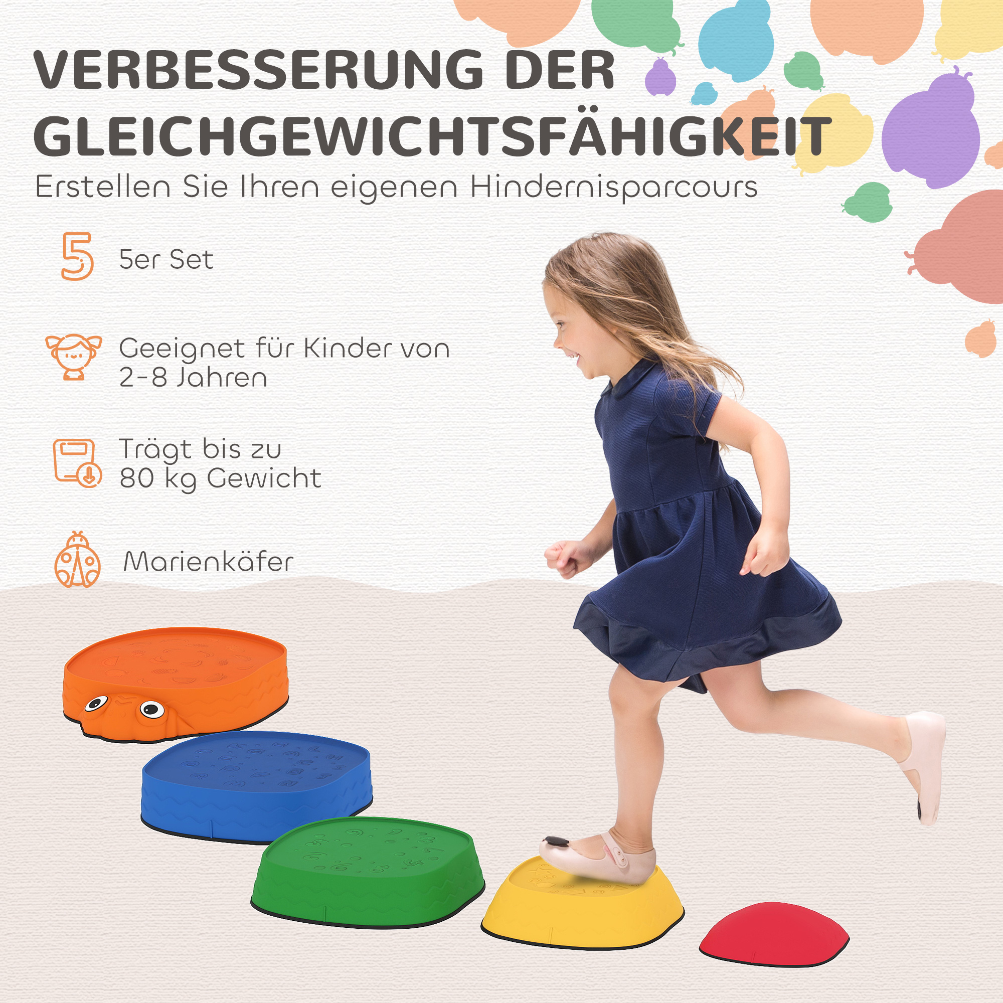 Balanciersteine für Kinder 5 Stück Rutschfest stapelbar 2-8 Jahren für Drinnen Draußen
