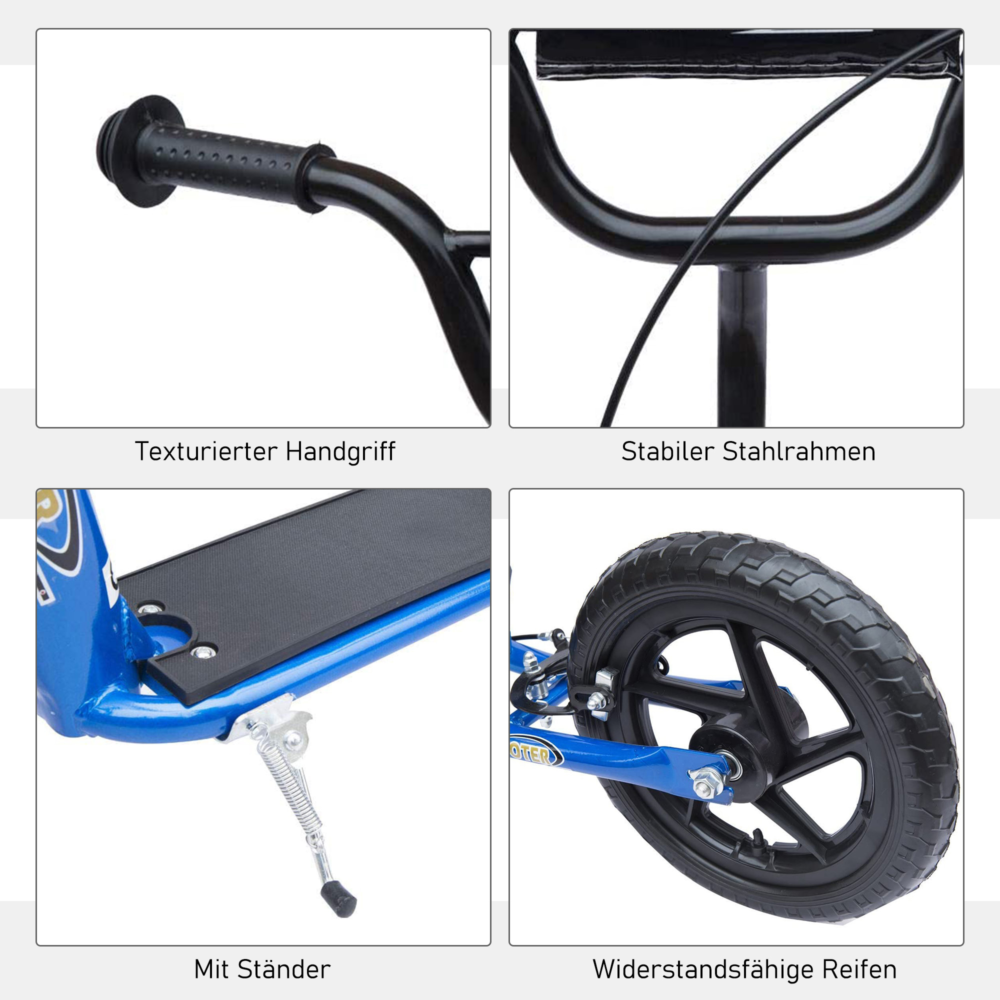 Kinderroller mit Hinterbremse Kickscooter 12 Zoll Tretroller Roller Scooter Cityroller für Kinder Kickboard Höhenverstellbar Stahl EVA Blau 120 x 52 x 80-88 cm