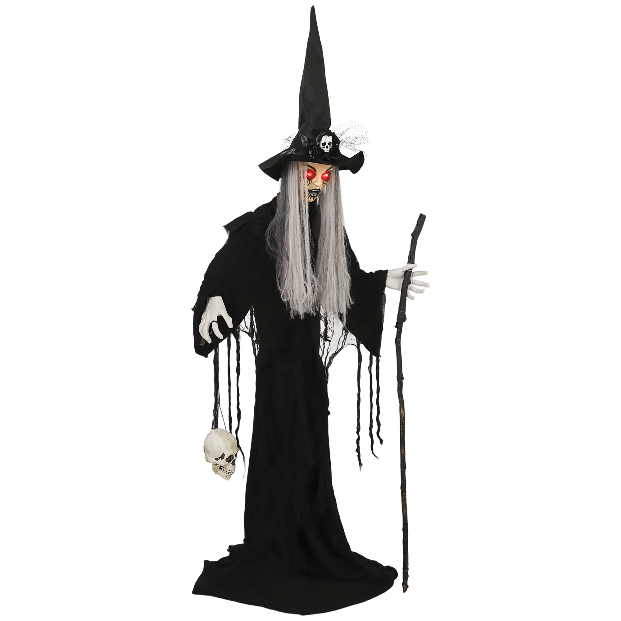 170 cm Halloween Dekoration Halloween Hexe mit LED-Lichter, Soundfunktion verstellbare Arme, Kopf
