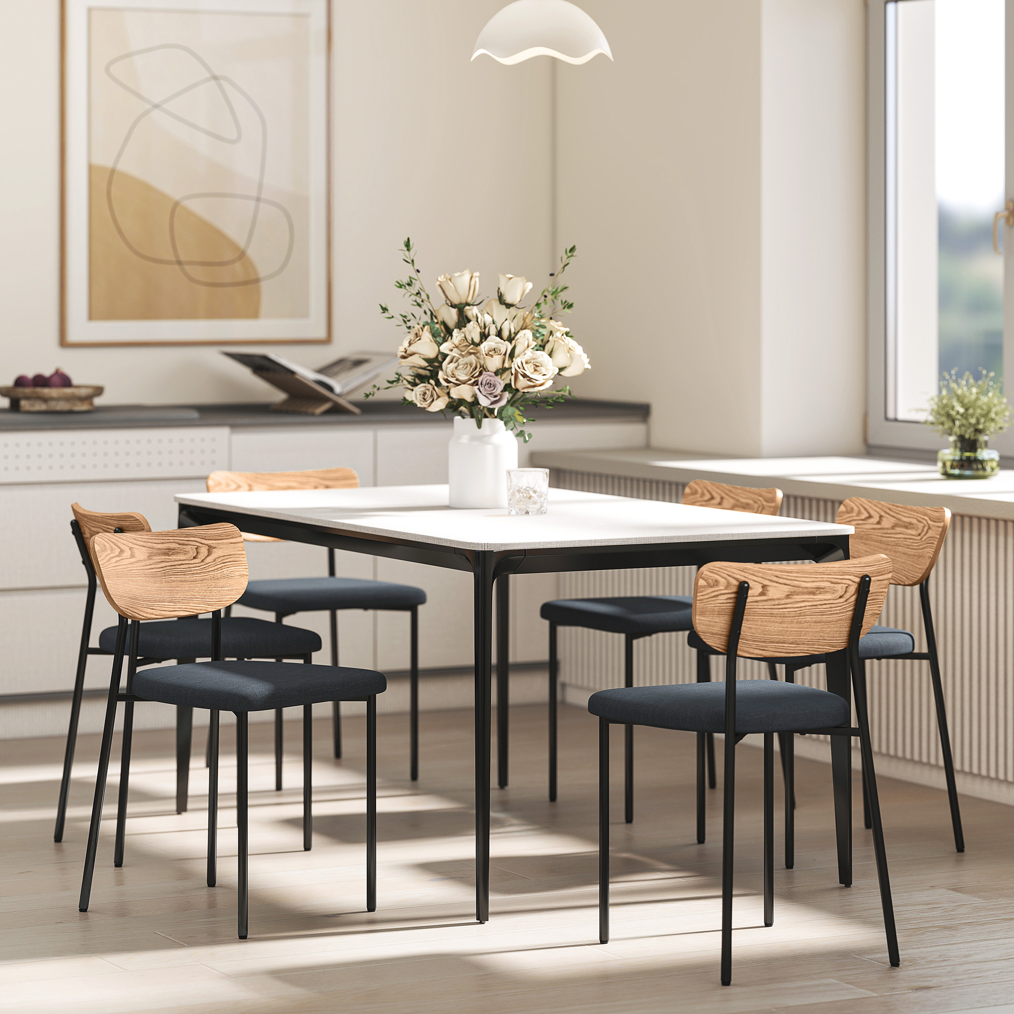 2er-Set Esszimmerstühle, Leinenoptik, armloses Design, Metallbeine, Grau