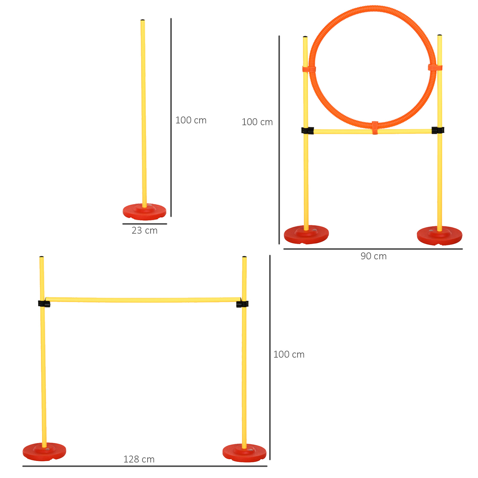 Agility Set Hunde 3-teiliges Agility-Ausrüstung für Hundetraining Steckhürdenset mit 6 Slalomstangen höhenverstellbar Hürden Sprungreifen Tragetasche Agilityset für Spiele Training