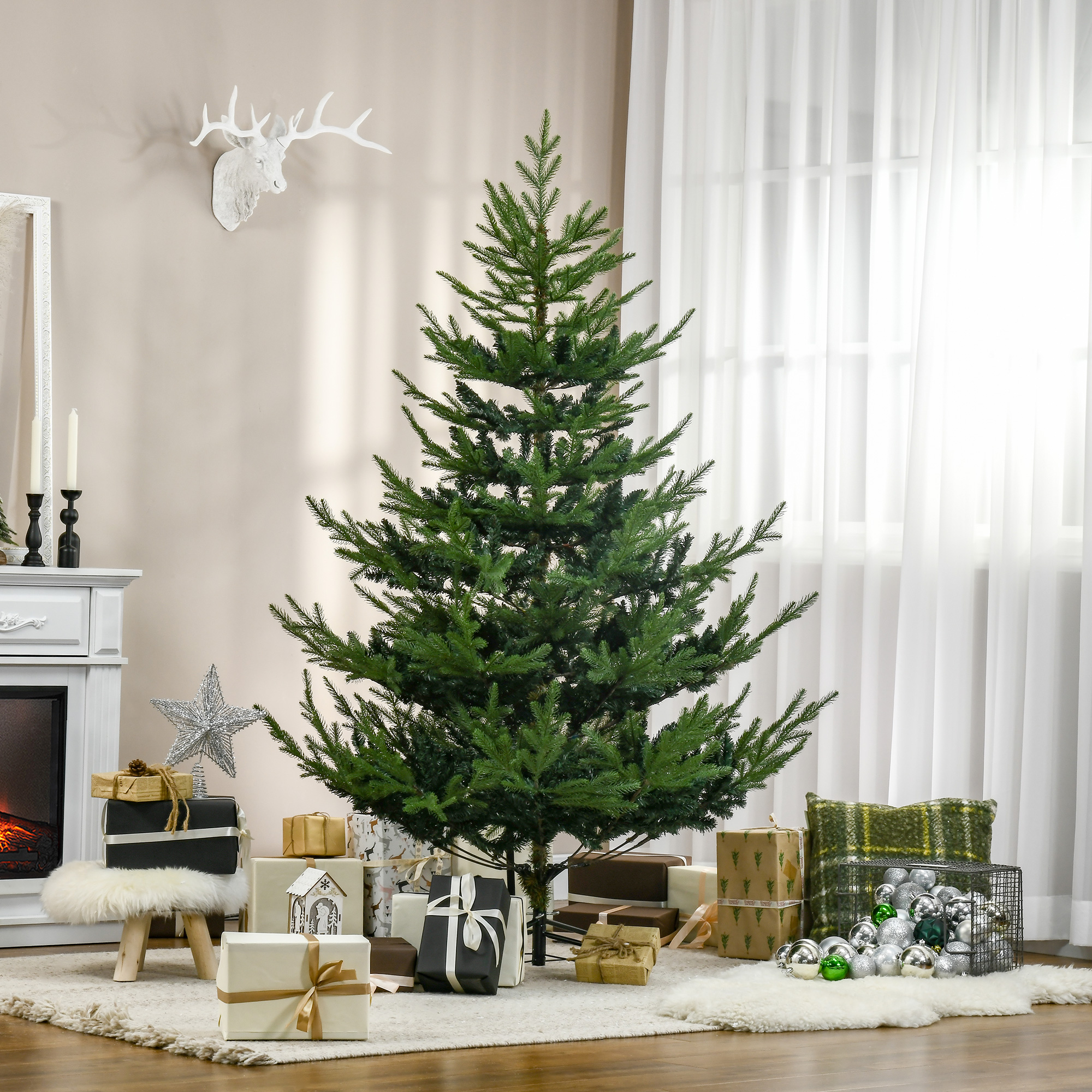 Künstlicher Weihnachtsbaum 180 cm Kieferbaum künstlich mit 795 Spitzen, klappbar Füße Stahlrahmen