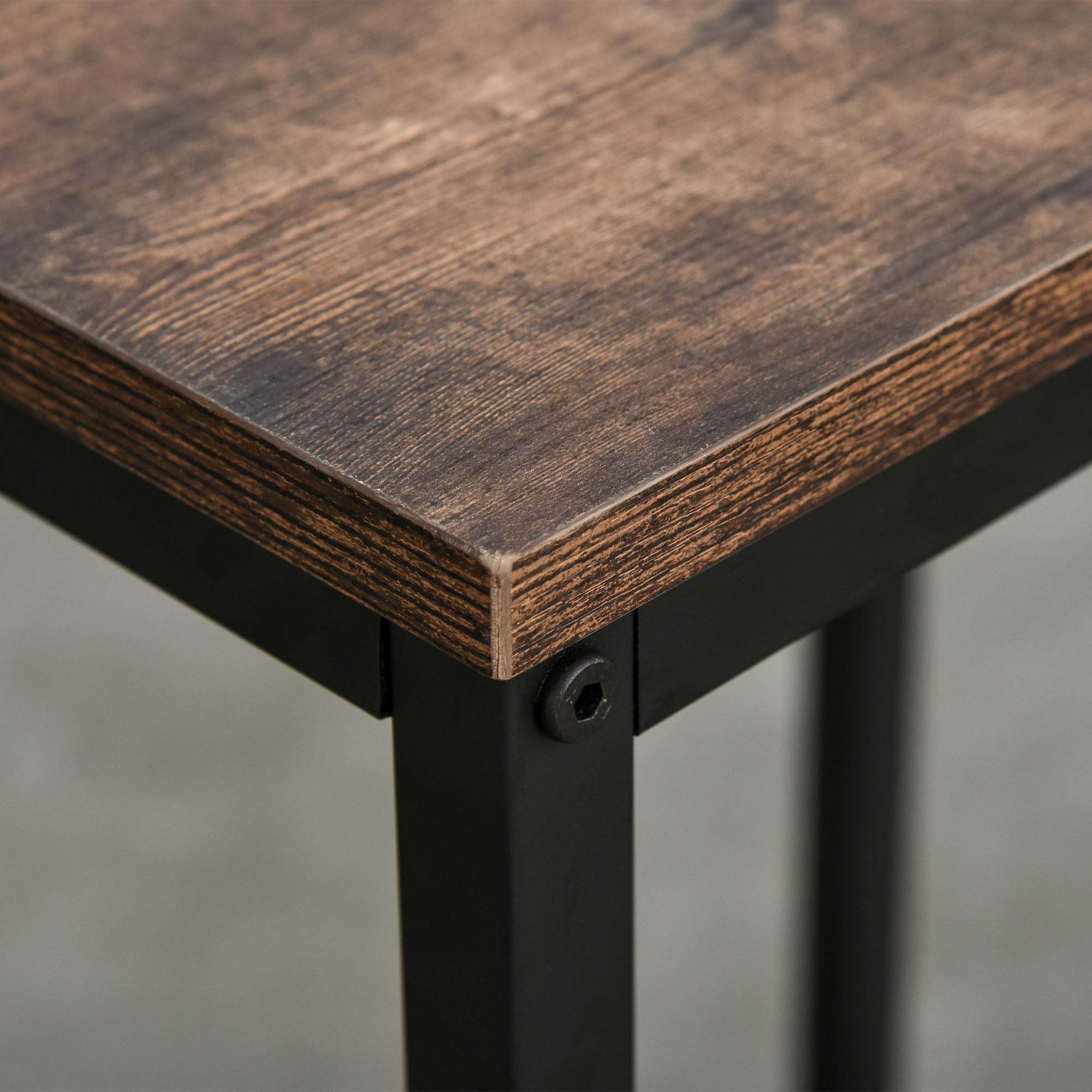 Bartisch-Set Stehtisch mit 2 Barhockern Essgruppe 3-teiliges Tischset Küchentresen mit Regale Spanplatte Stahl Rustikales Braun+Schwarz 109 x 60 x 100 cm