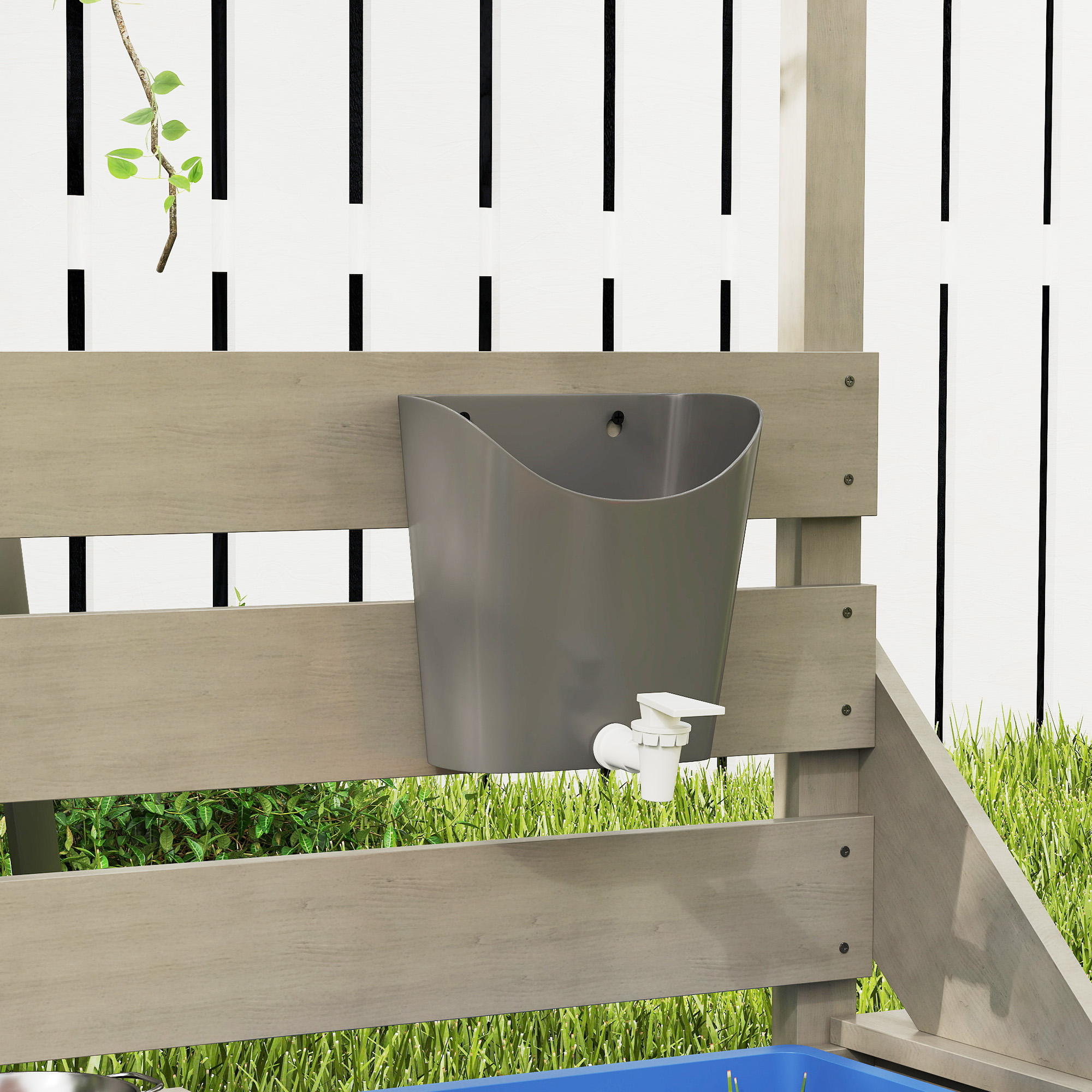 Sandkasten mit Sonnendach Piratenschiff, inkl. Kinderküchenspielset, Massivholz, 180 x 103 x 144,5 cm, Grau