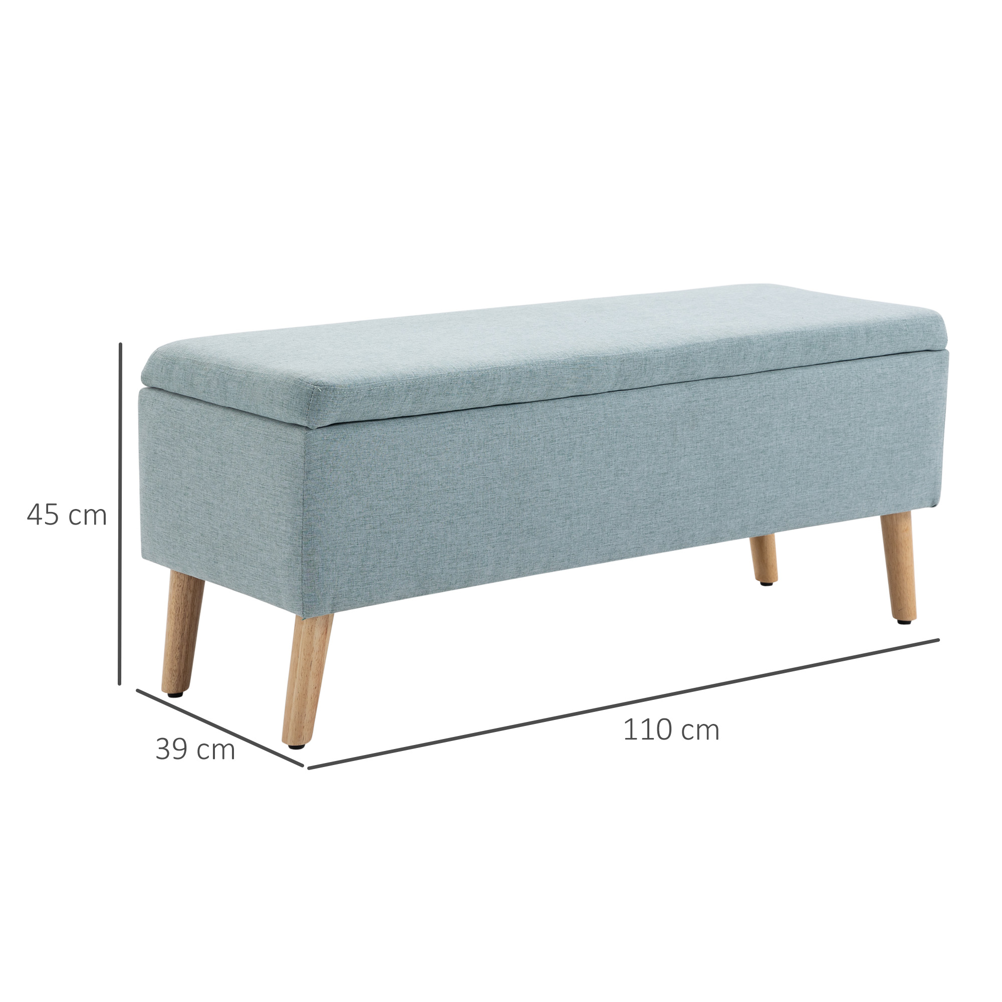 Sitzbank mit Stauraum Polsterbank mit Leinenoptik, Sitztruhe mit Holzbeine, Truhenbank für Wohnzimmer Schlafzimmer Flur 110 x 39 x 45 cm, Hellgrün