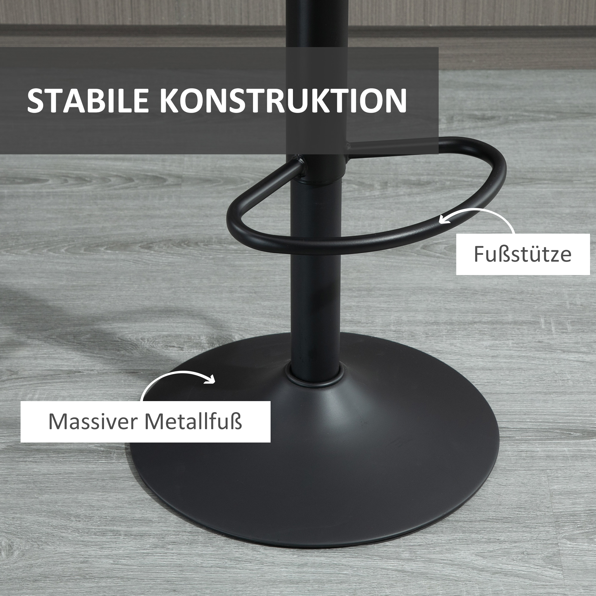 2er-Set Barhocker im Retrodesign, inkl, Fußstütze, höhenverstellbar, Gaslift, Grau + Schwarz