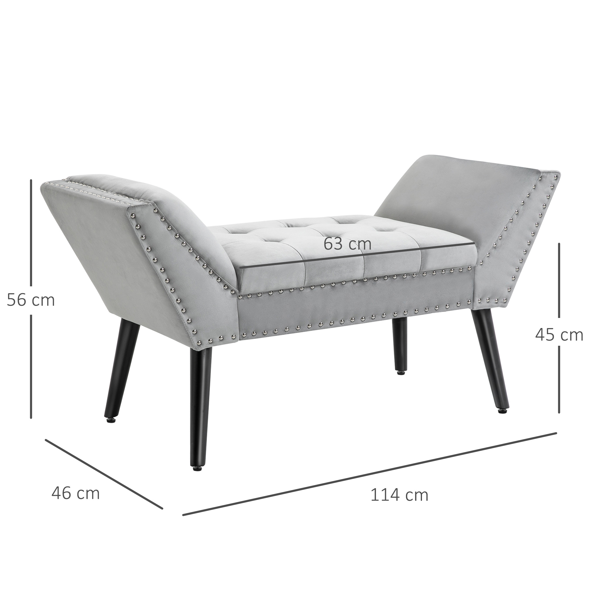 Polsterbank Sitzbank Klavierbank Pianobank mit Samtoptik Bettbank für Schlafzimmer Wohnzimmer, Flur, Gummiholz Hellgrau 114 x 46 x 56 cm