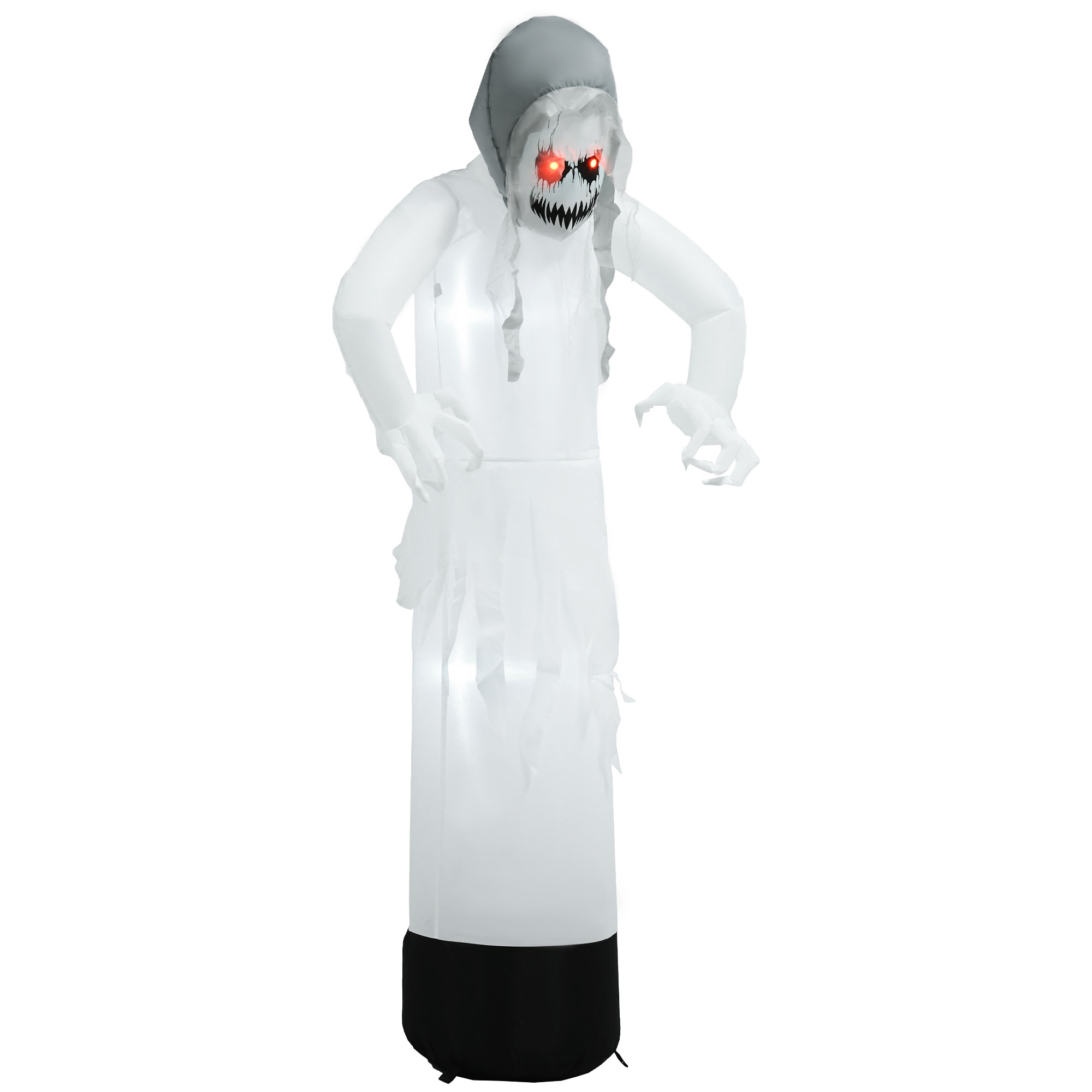 Halloweendeko, Geisterhexe mit roten Augen, aufblasbar, LEDs, Outdoor-tauglich, 180 cm, Weiß