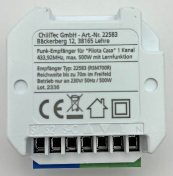 Funk-Empfänger RS für "Pilota Casa" / max. 500W, für Rolladen-Steuerung