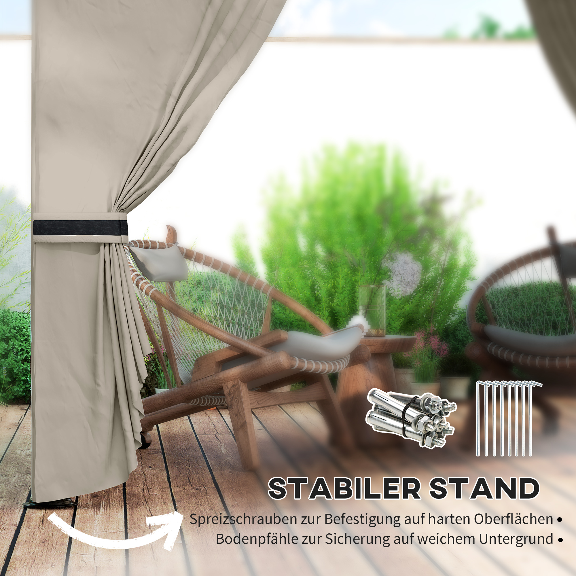 3,4 x 3,4 m Gartenpavillon, Bierzelt mit Lüftungsdach, Bogenfenstern, Stahlgestell, Hellgrau