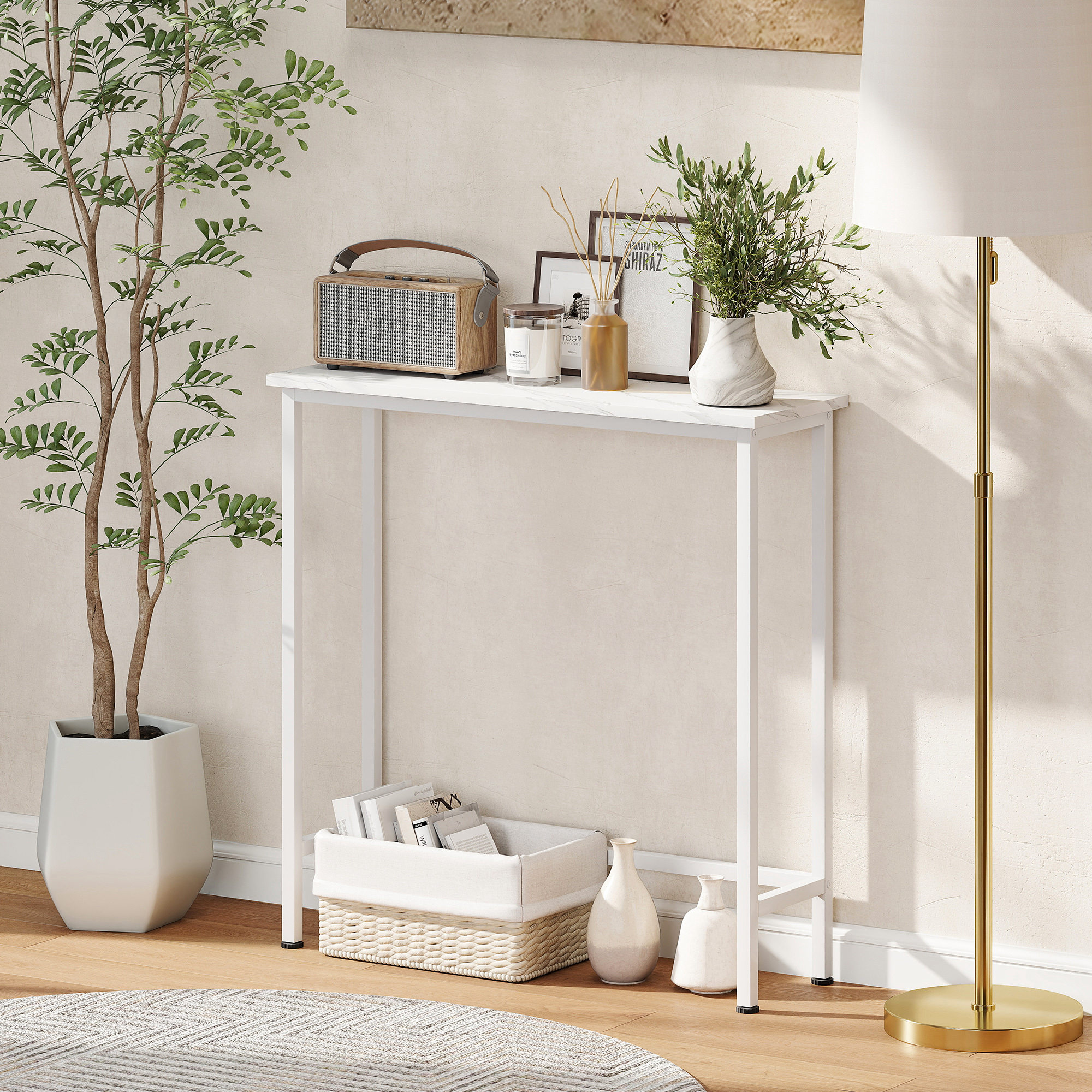 Konsolentisch Flurtisch mit verstellbar Fußpads, Kippschutz 75 x 24 x 76 cm für Kleinen Raum Weiß