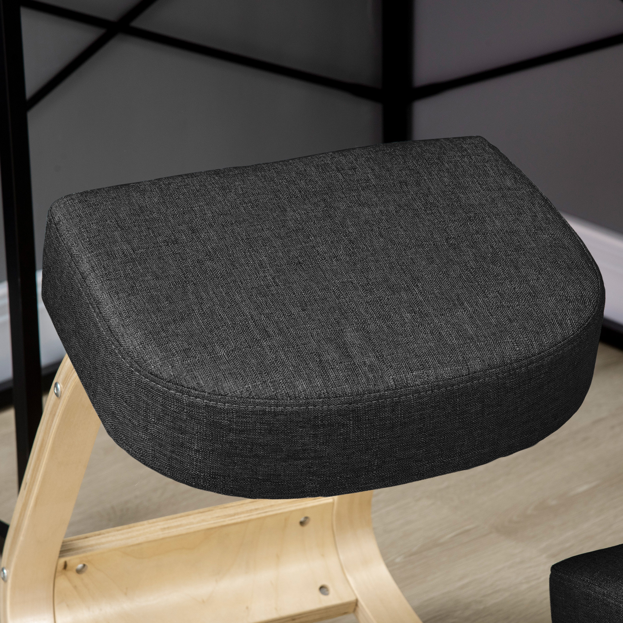 Kniestuhl, ergonomischer Sitzhocker, Polsterhocker für gesunde Sitzhaltung, Birkenholz, 120 kg belastbar, Schwarz