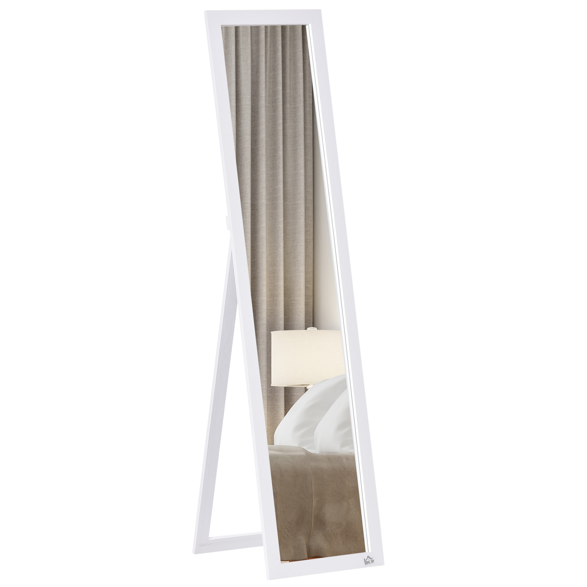 Ganzkörperspiegel, freistehend, Wandmontage, MDF-Rahmen, 37 x 37 x 154 cm, Weiß