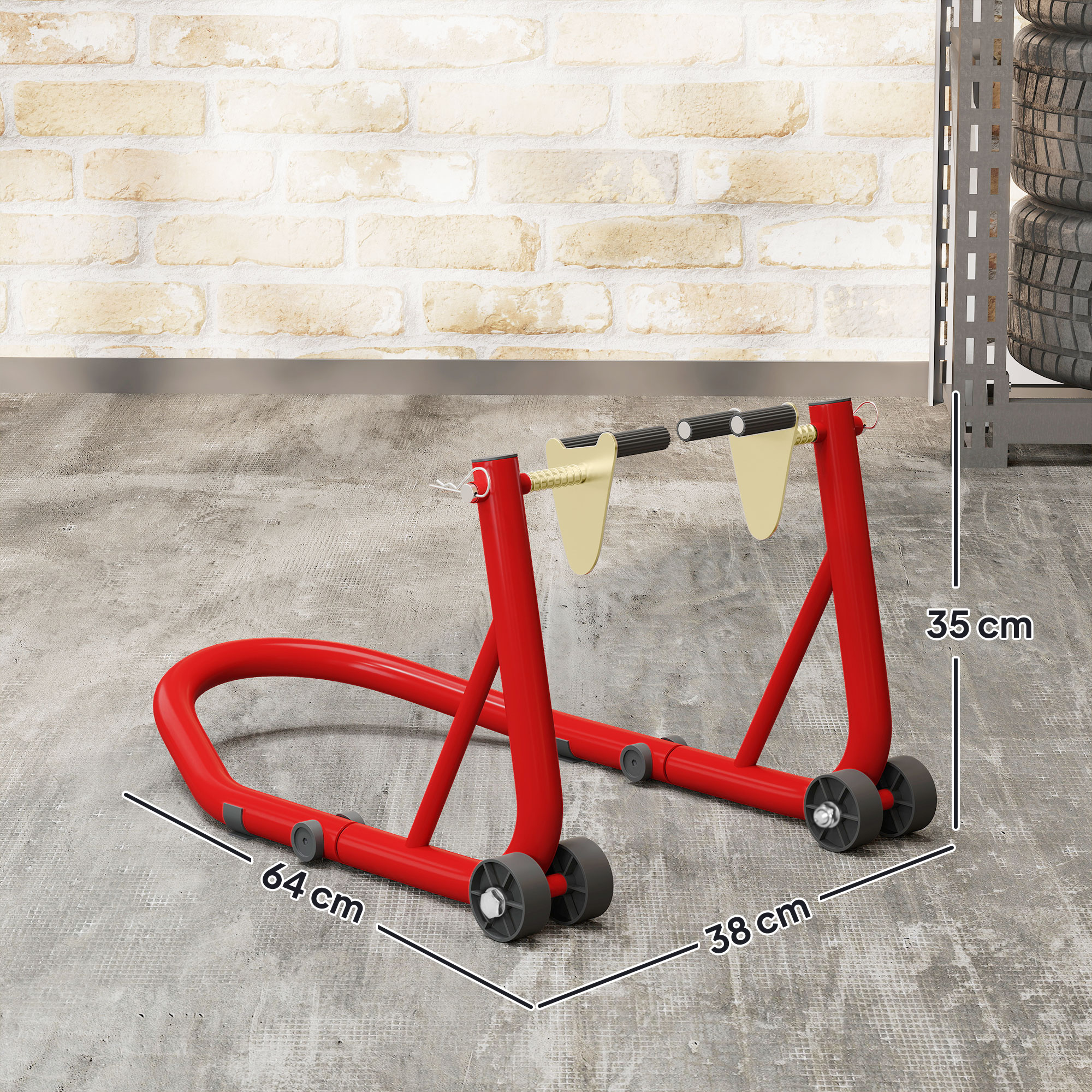 Motorradständer Set vorne Montageständer Motorradheber bis 544 kg Stahl Rot