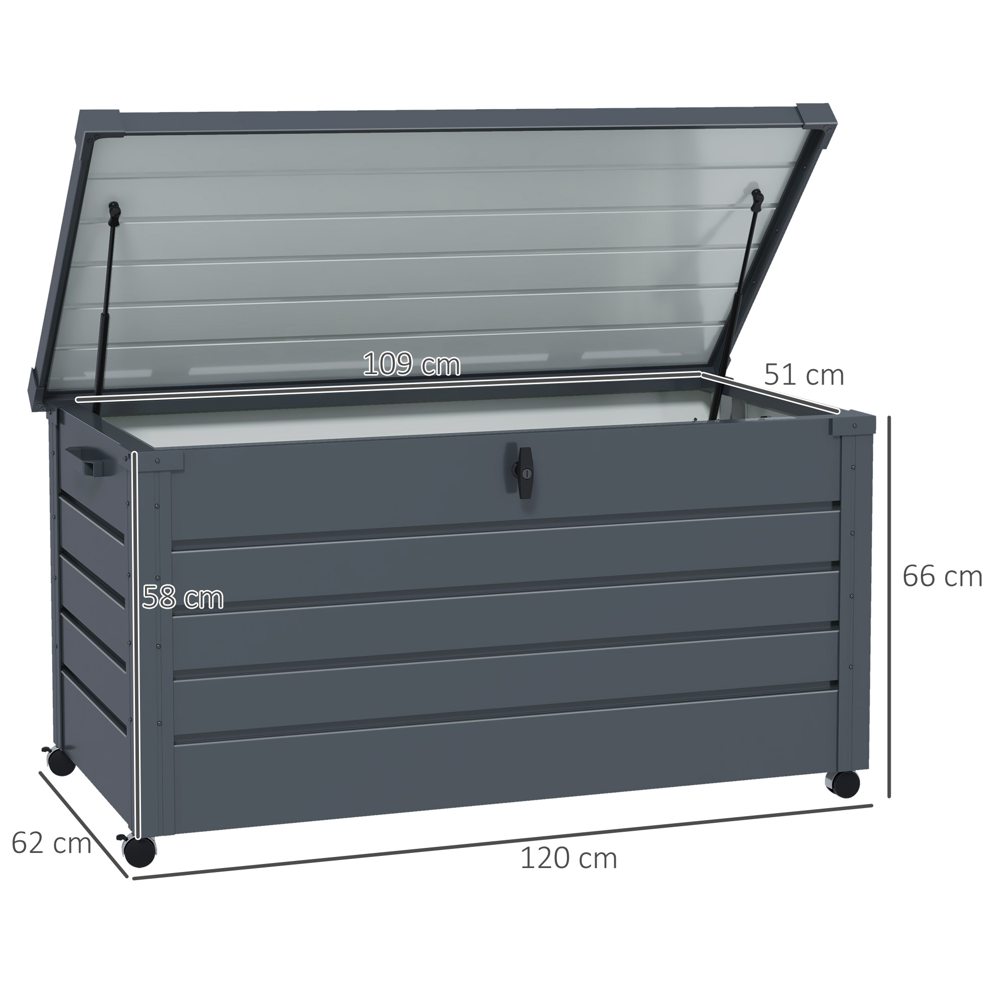 Outdoor Aufbewahrungsbox, Gartenbox, Kissenbox, wetterbeständig, 4 Rollen, 100 x 62 x 65 cm, Dunkelgrau
