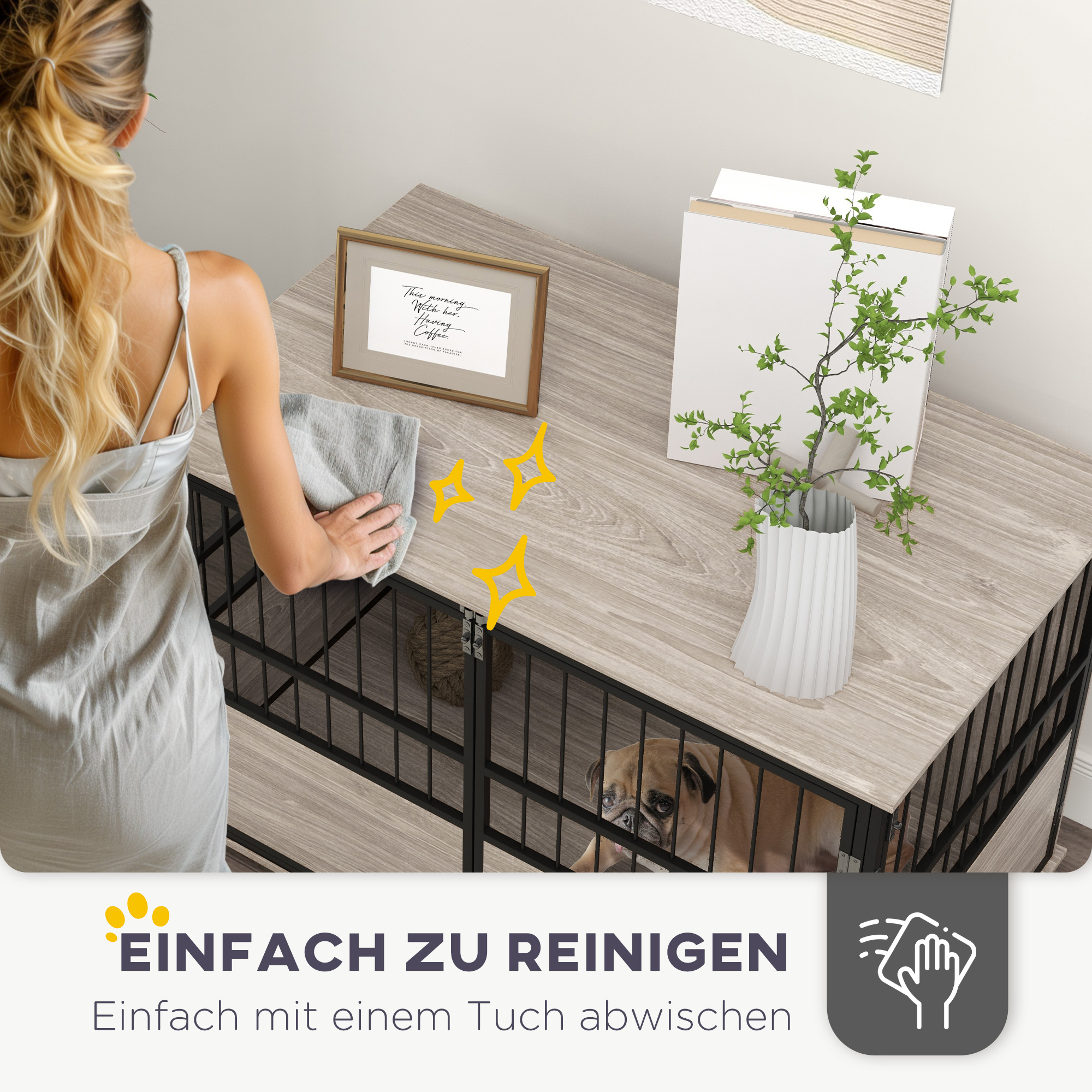 Hundebox, robust & stilvoll, 100x60x68cm, Walnussholz-Finish & Schwarz