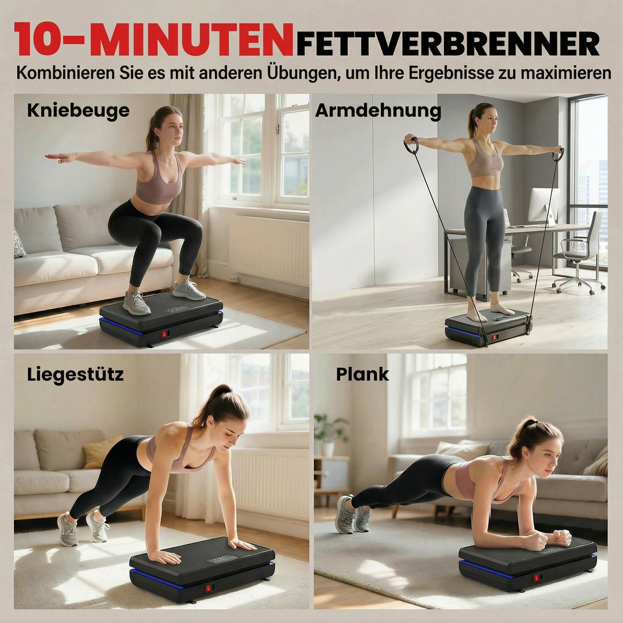 Vibrationsplatte Rüttelplatte mit 120 Intensitätsstufen 5 Vorprogramm LED-Lichtern Widerstandsbänder Rutschfest