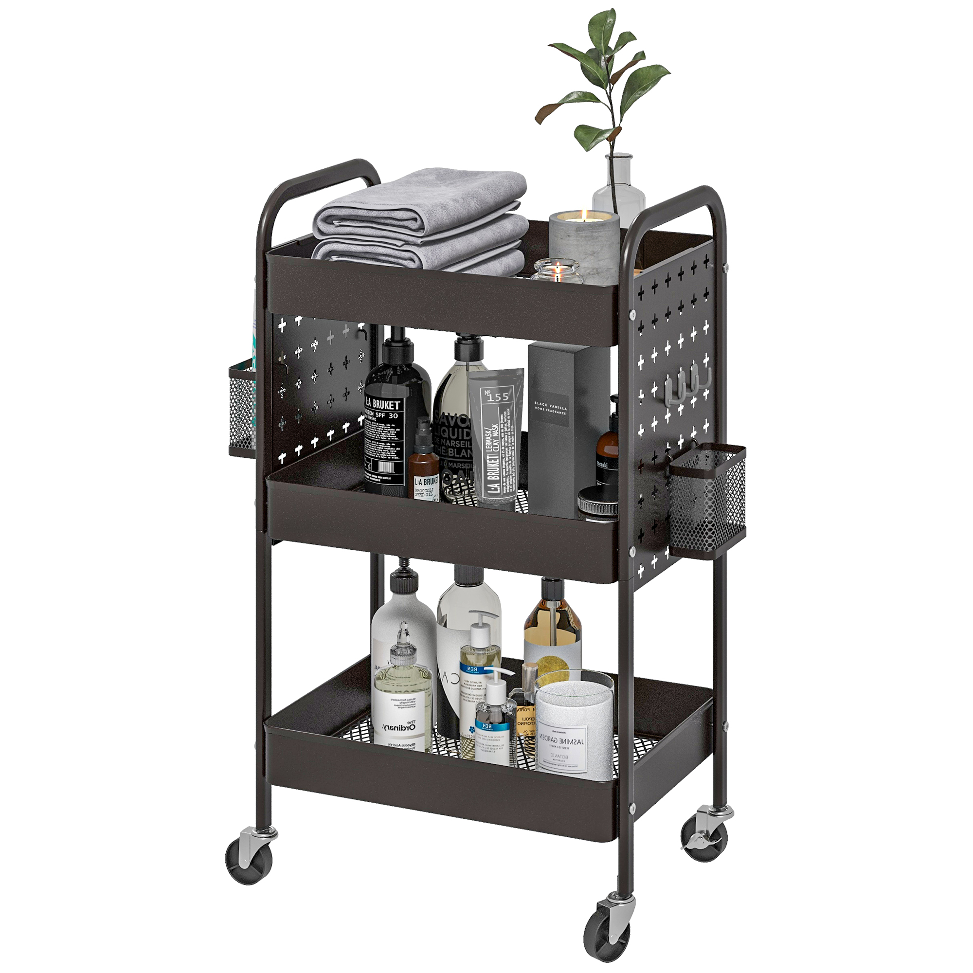 Mehrzweckwagen Rollwagen Küchenwagen, 3 Regale, 4 Rollen, 53,5 cm x 30,5 cm x 75 cm, Schwarz