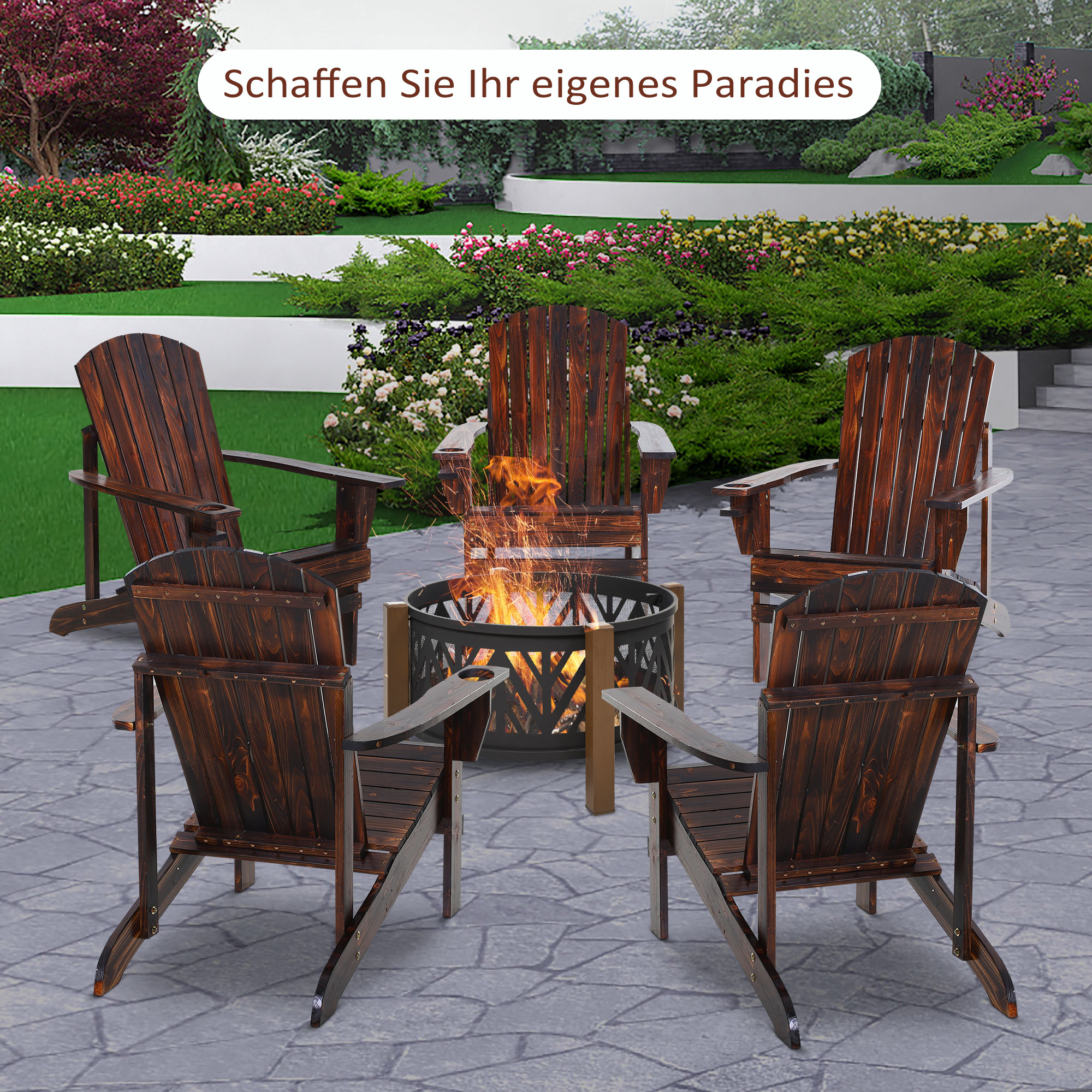 Adirondack-Gartenstuhl mit Becherhalter Gartenliege Balkonstuhl Massivholz Verkohlt 72 x 95 x 93 cm
